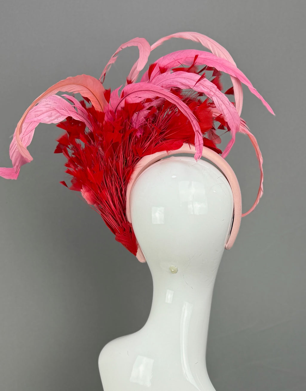 Pink and Red Kentucky Derby fascinator, Derby Hat Alternative (GOLD LINE)