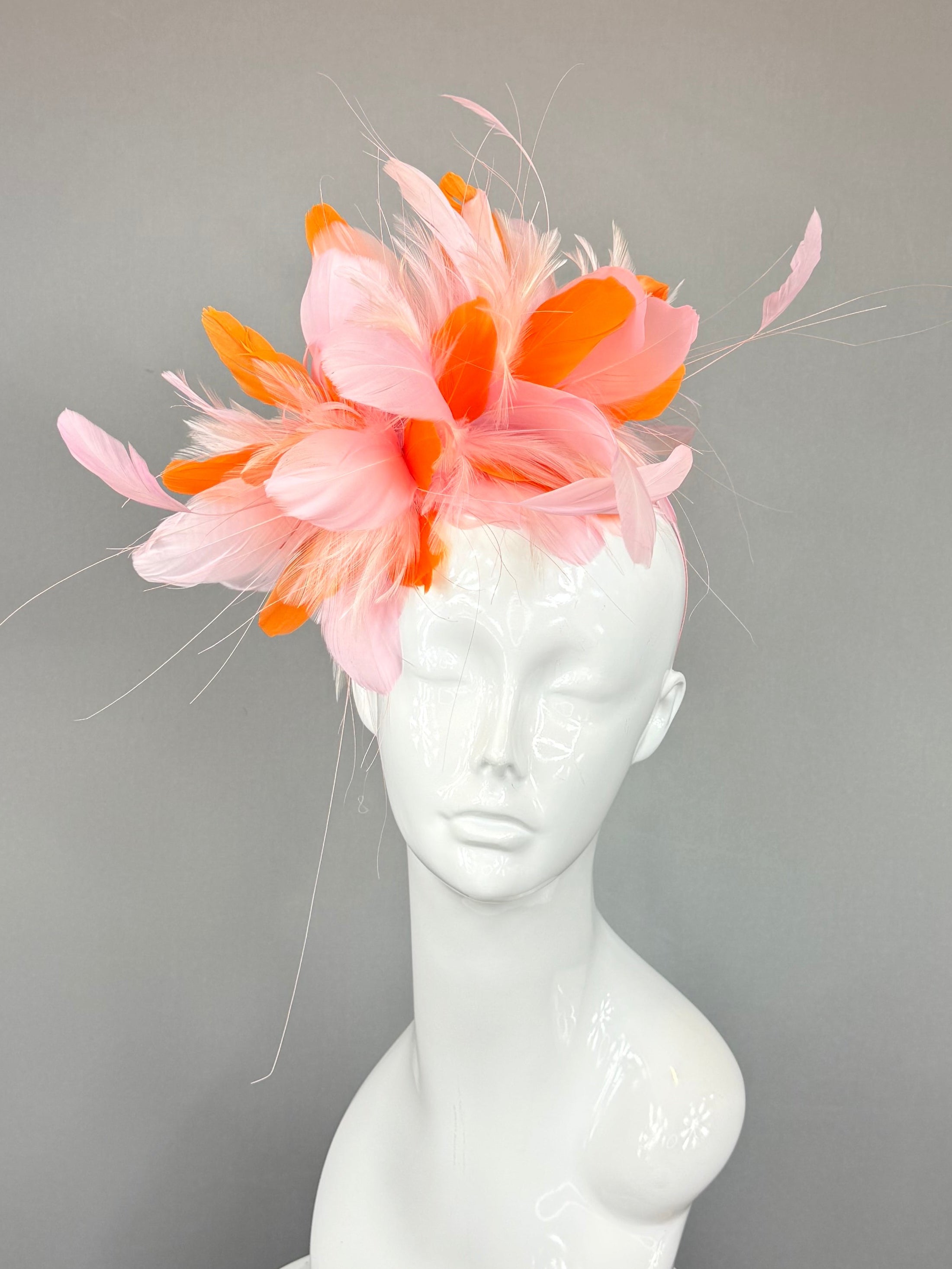 Kentucky Derby Fascinator Hat | Pink and Orange feathered  Headband Hat | Derbyologie