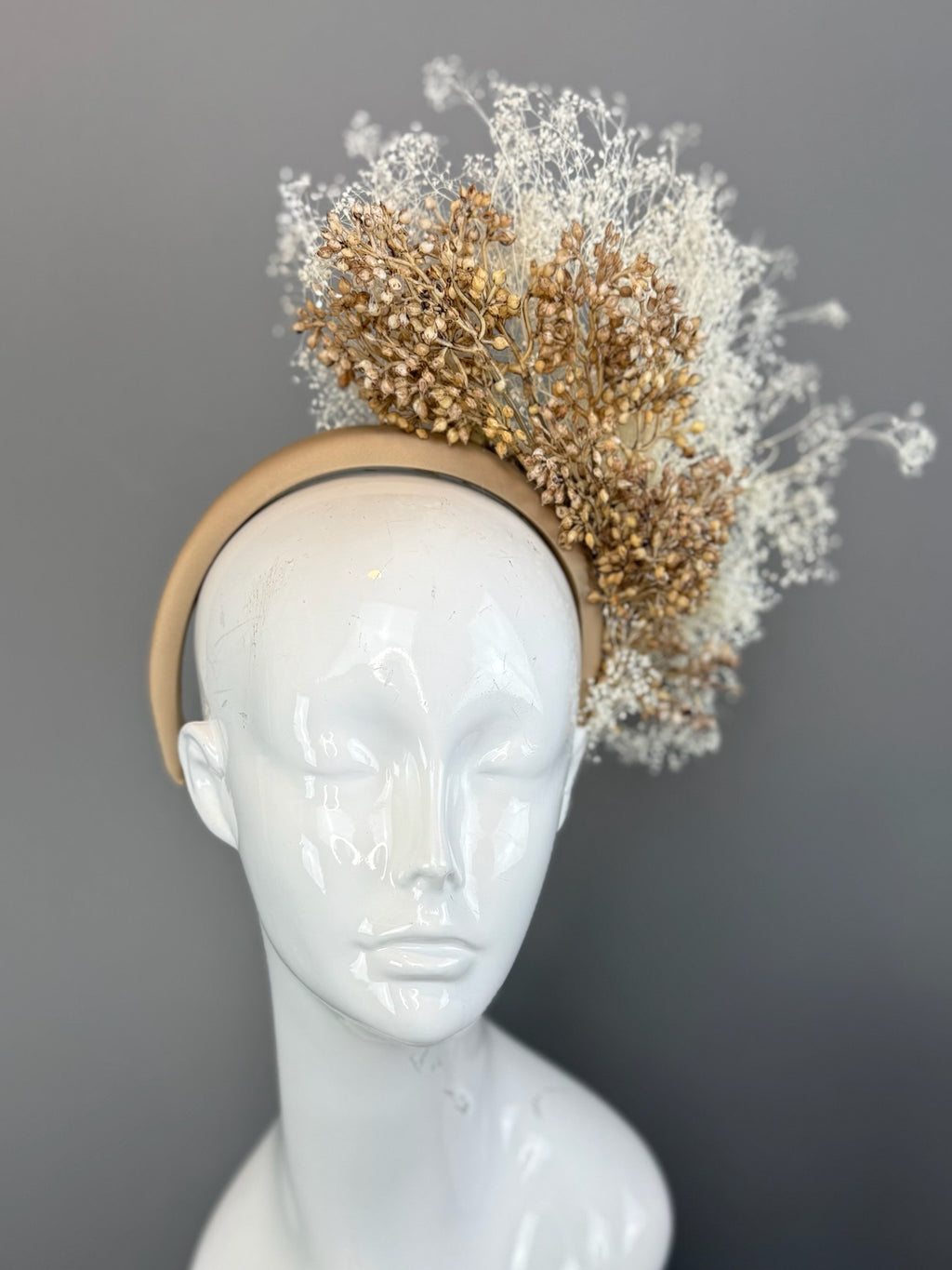 Tan and White Kentucky Derby fascinator, Derby Hat Alternative (GOLD LINE)
