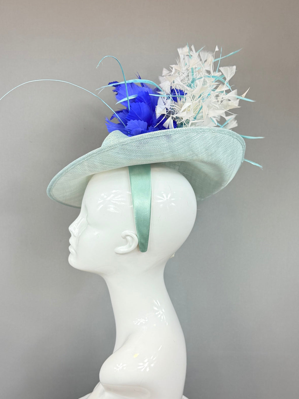 Mint green, blue and white Derby Fascinator, Kentucky Derby Hat Alternative, Kentucky derby hat, (GOLD LINE)