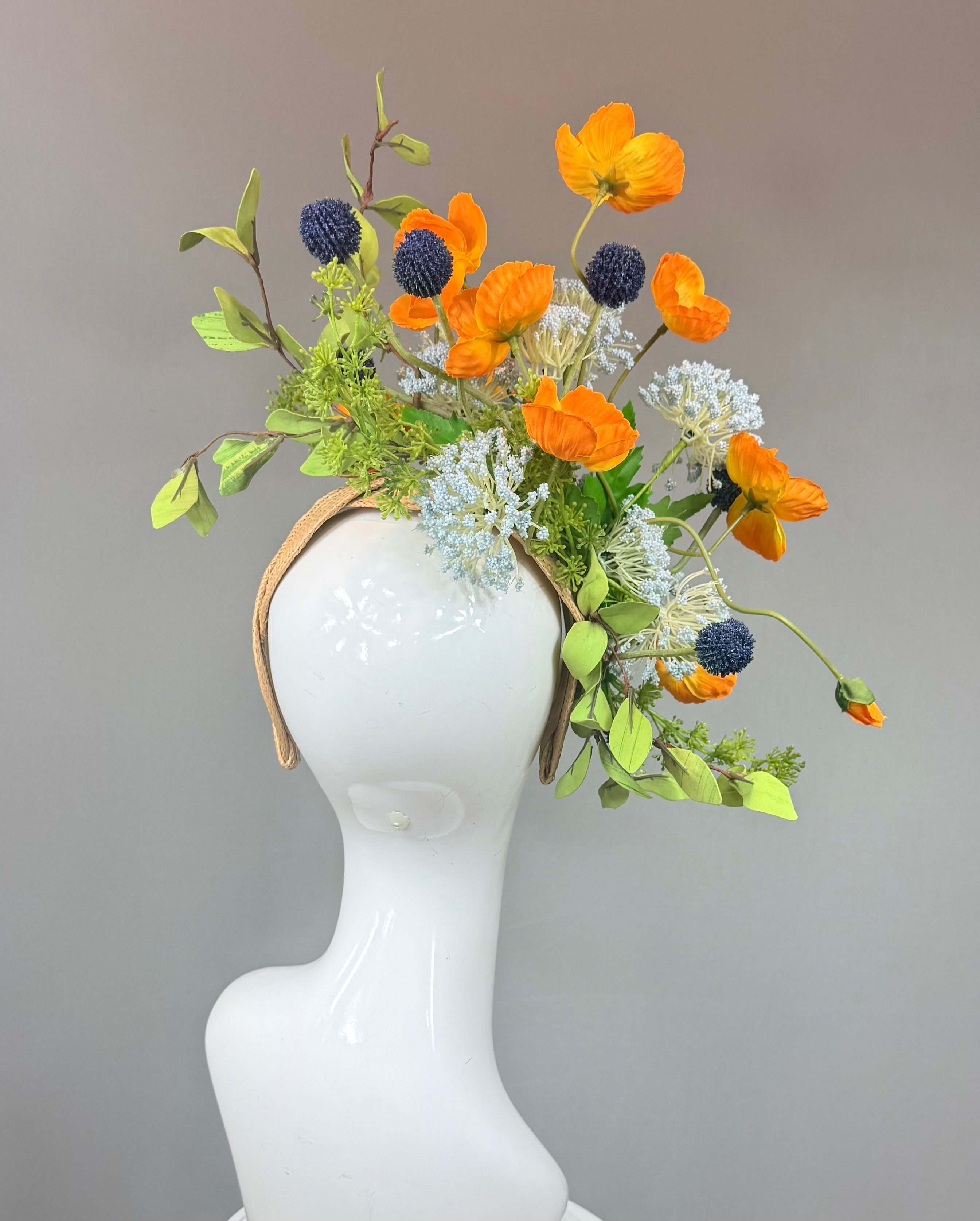Kentucky Derby Fascinator Hat | Orange, Blue & Green Hat | Derbyologie