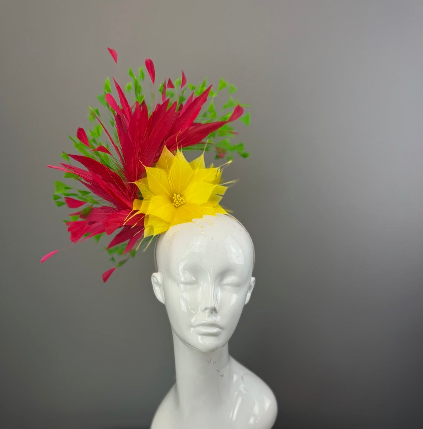 Yellow, Pink and Lime Green Kentucky Derby fascinator, Derby Hat Alternative (GOLD LINE)