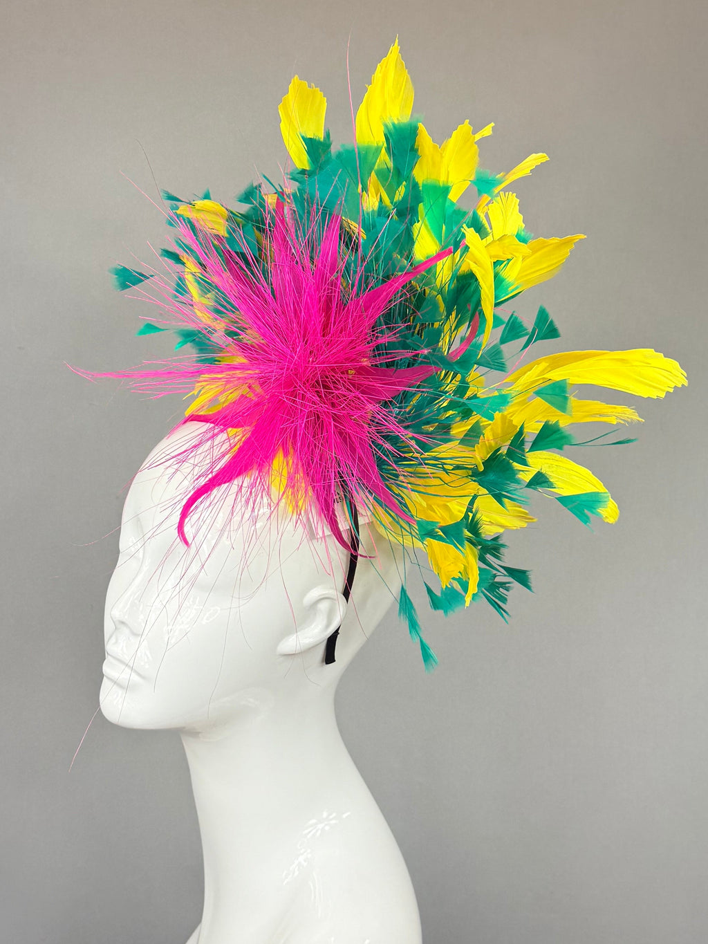 Pink, green and yellow Derby Fascinator, Kentucky Derby Hat Alternative, Kentucky derby hat (GOLD LINE)