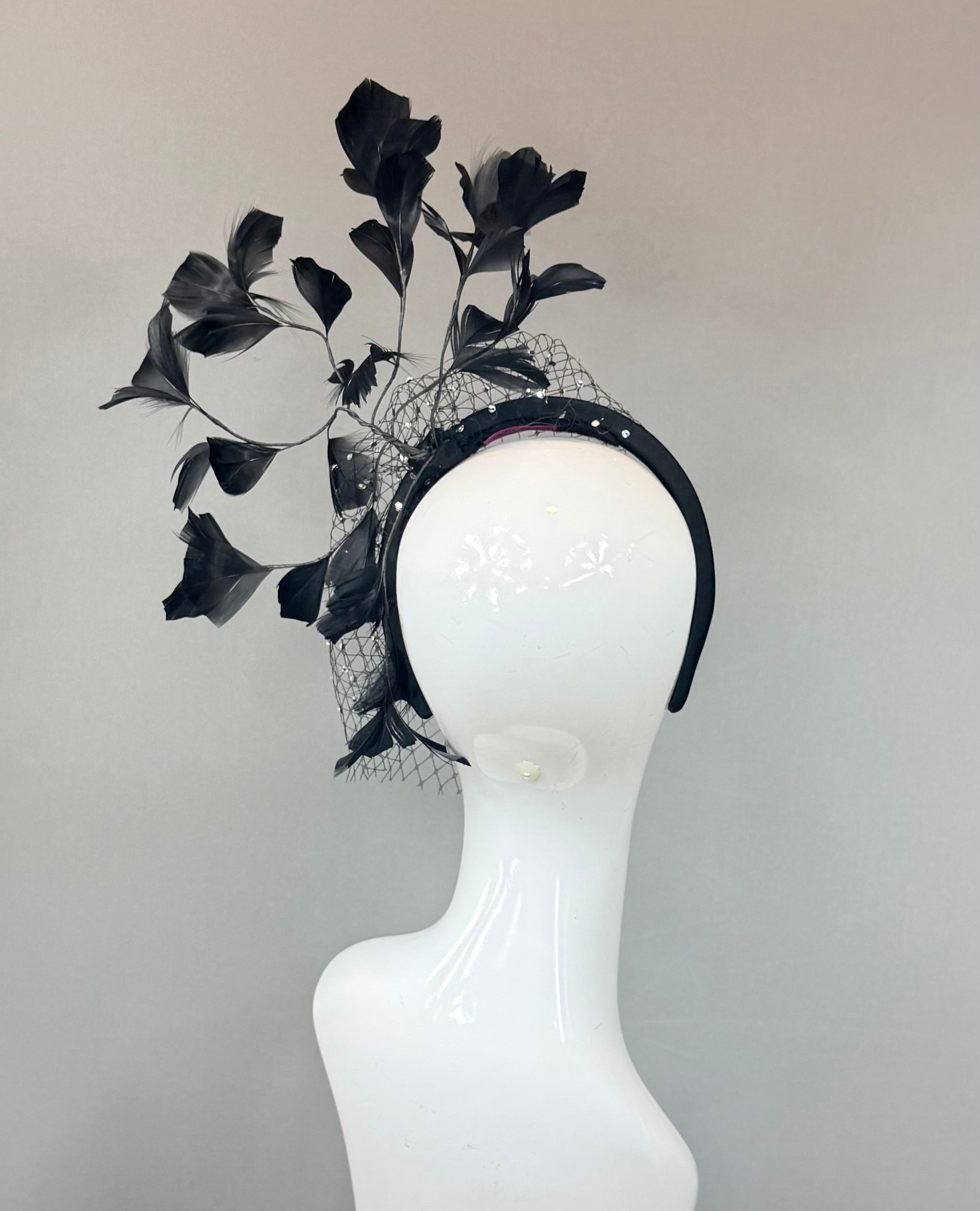 Kentucky Derby Fascinator Hat | Black Rhinestone Feather Hat | Derbyologie