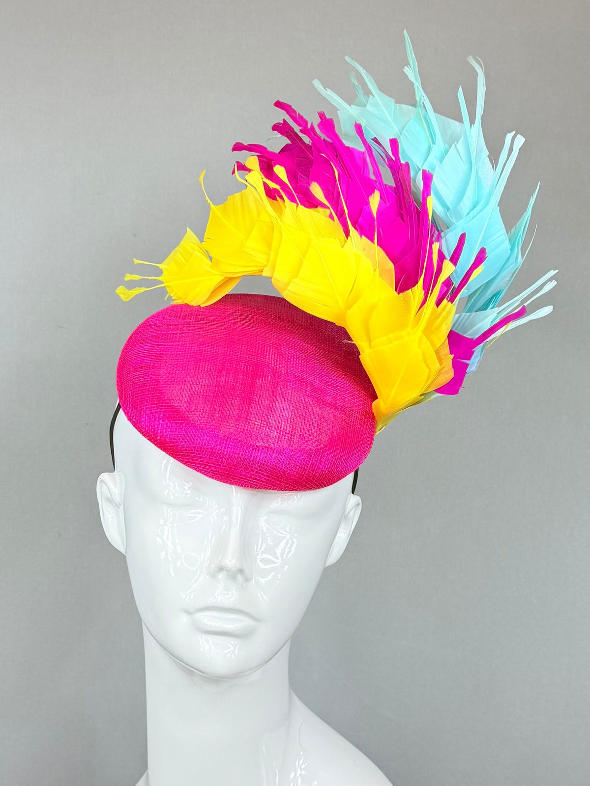 Pink, Yellow, Blue Derby Fascinator, Kentucky Derby Hat Alternative, Kentucky derby hat (GOLD LINE)