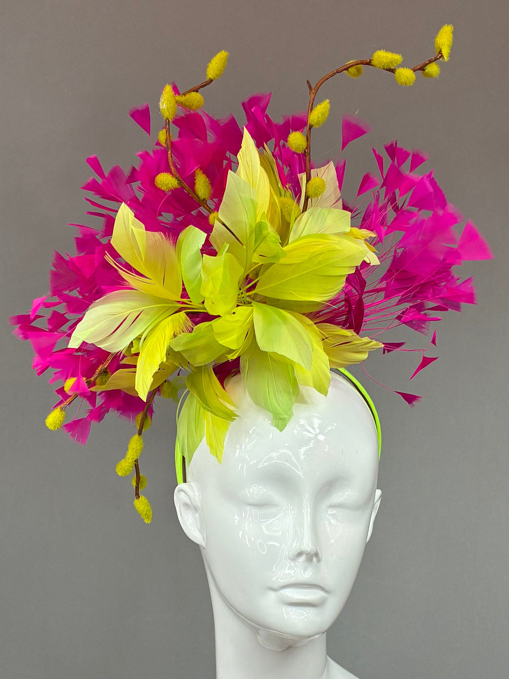 Kentucky Derby Fascinator Hat | Fuchsia and lime feather Headpiece | Derbyologie