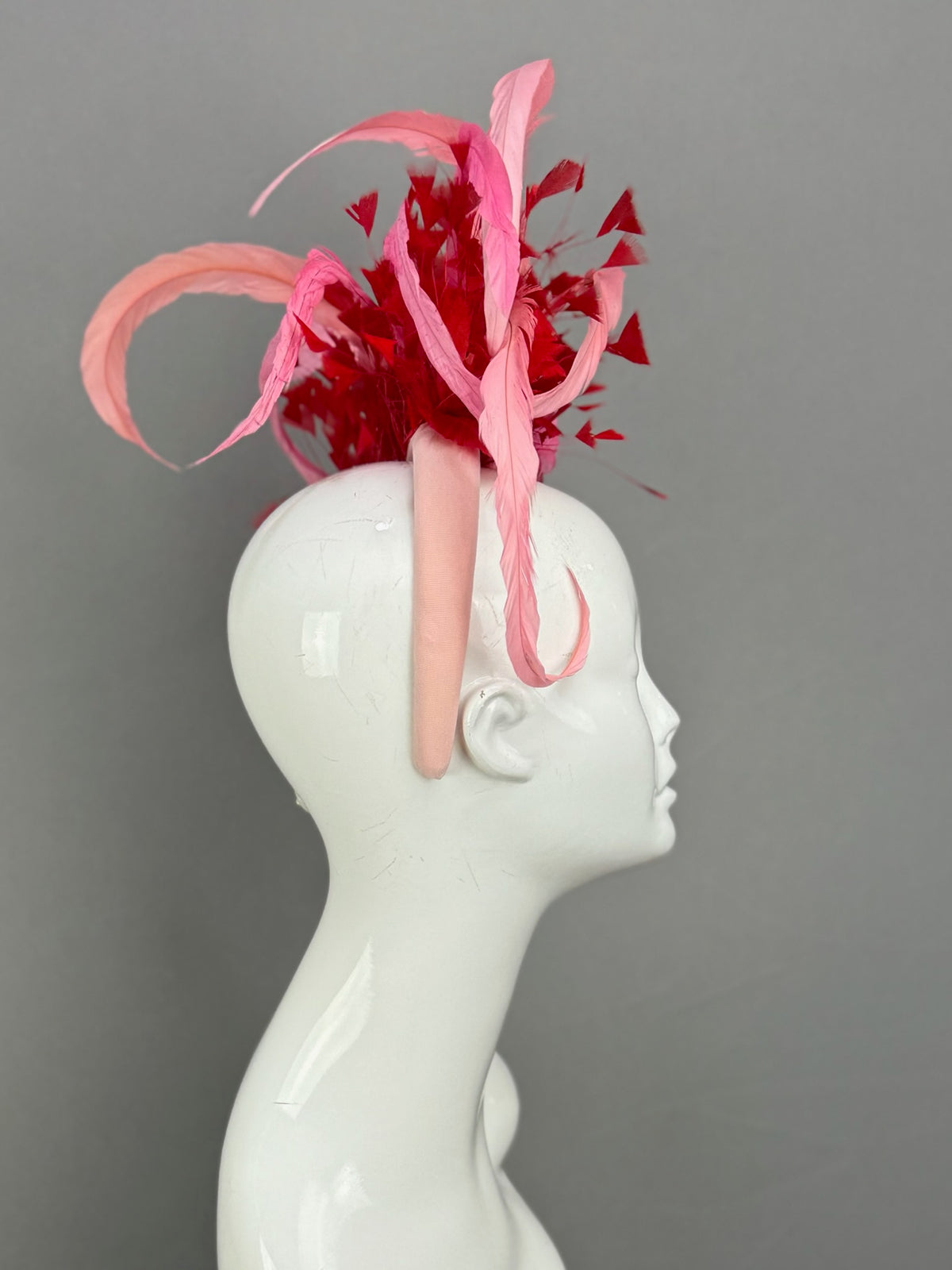 Pink and Red Kentucky Derby fascinator, Derby Hat Alternative (GOLD LINE)