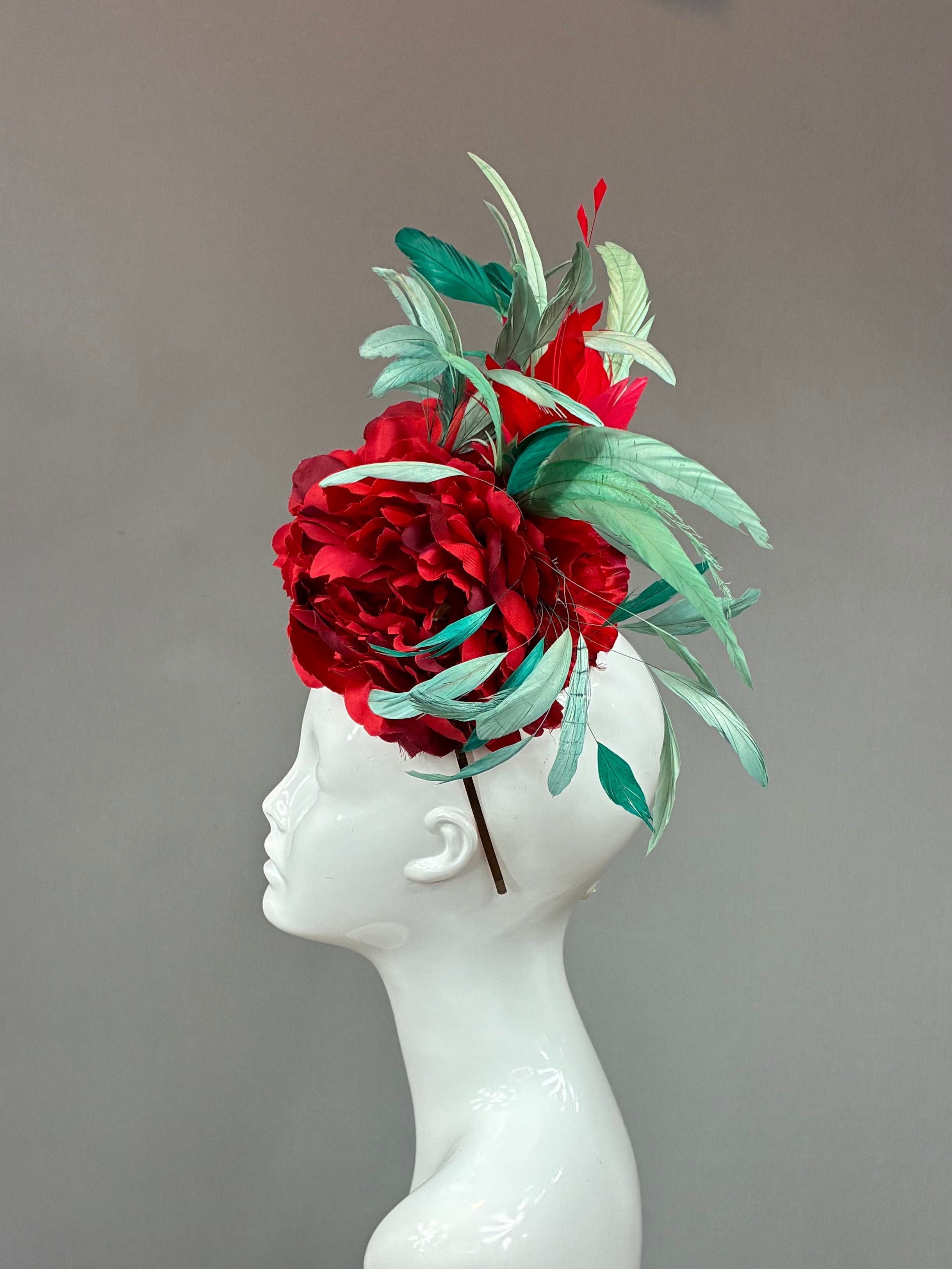 Kentucky Derby Fascinator Hat | Mint and red Headband Hat | Derbyologie