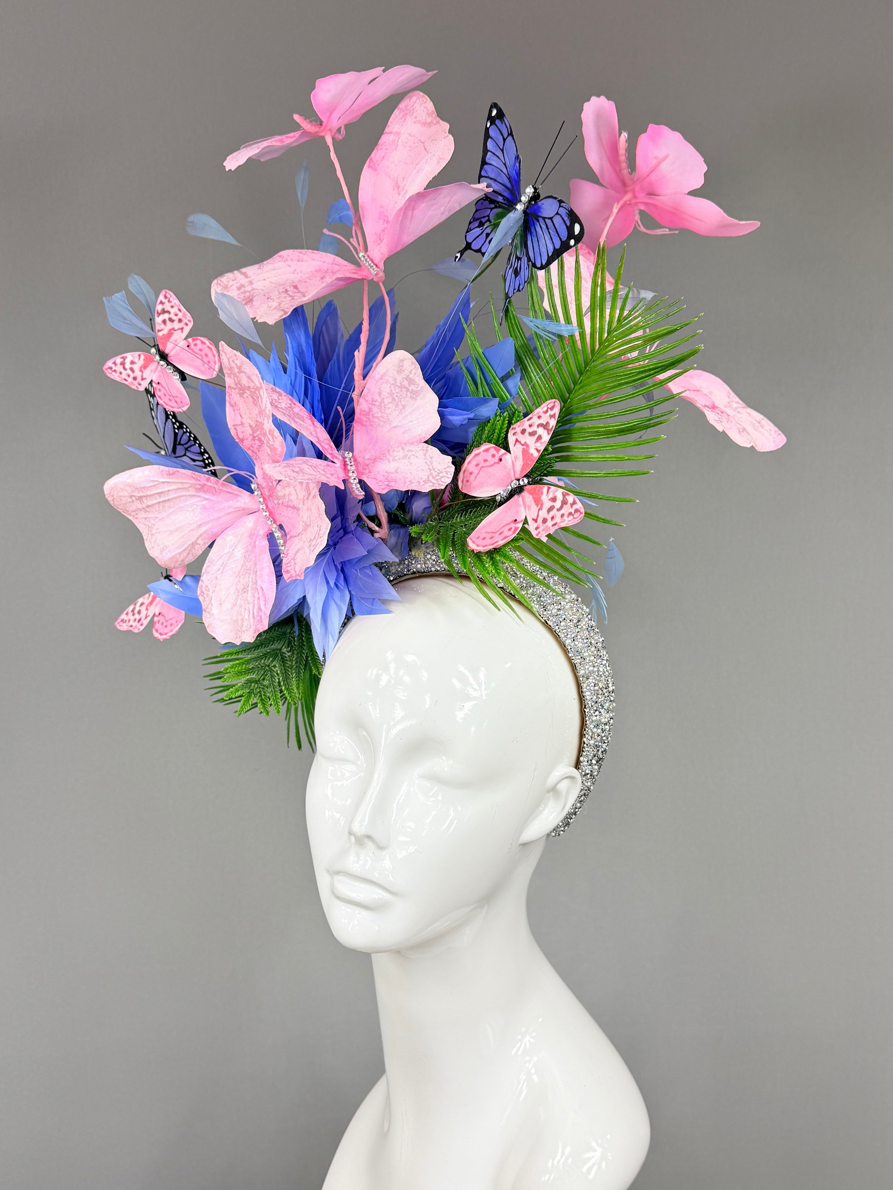 Kentucky Derby Fascinator Hat | Blue, Green Butterfly Derby Hat Headband| Derbyologie