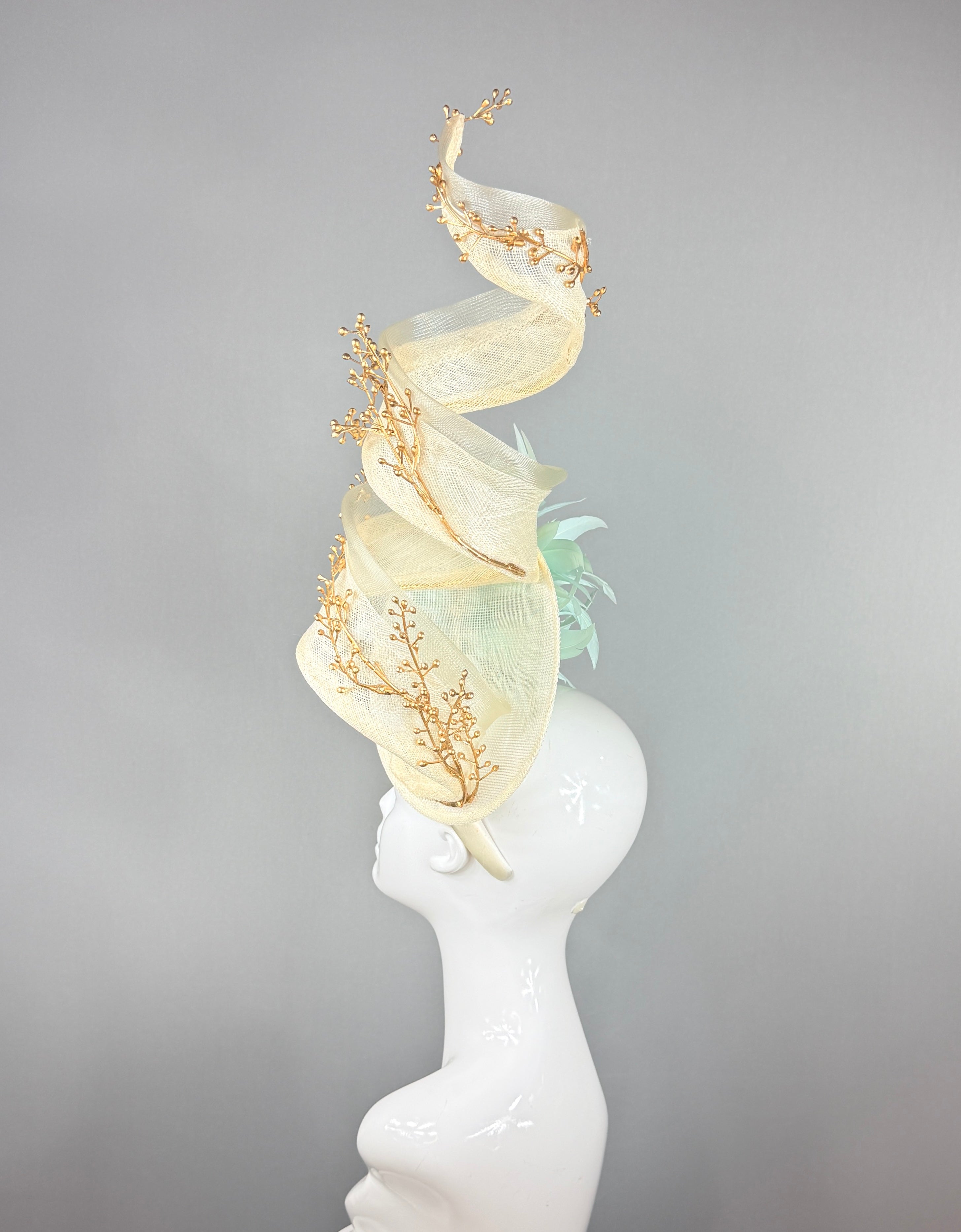Kentucky Derby Fascinator Hat | Cream, gold, mint Headband Hat | Derbyologie
