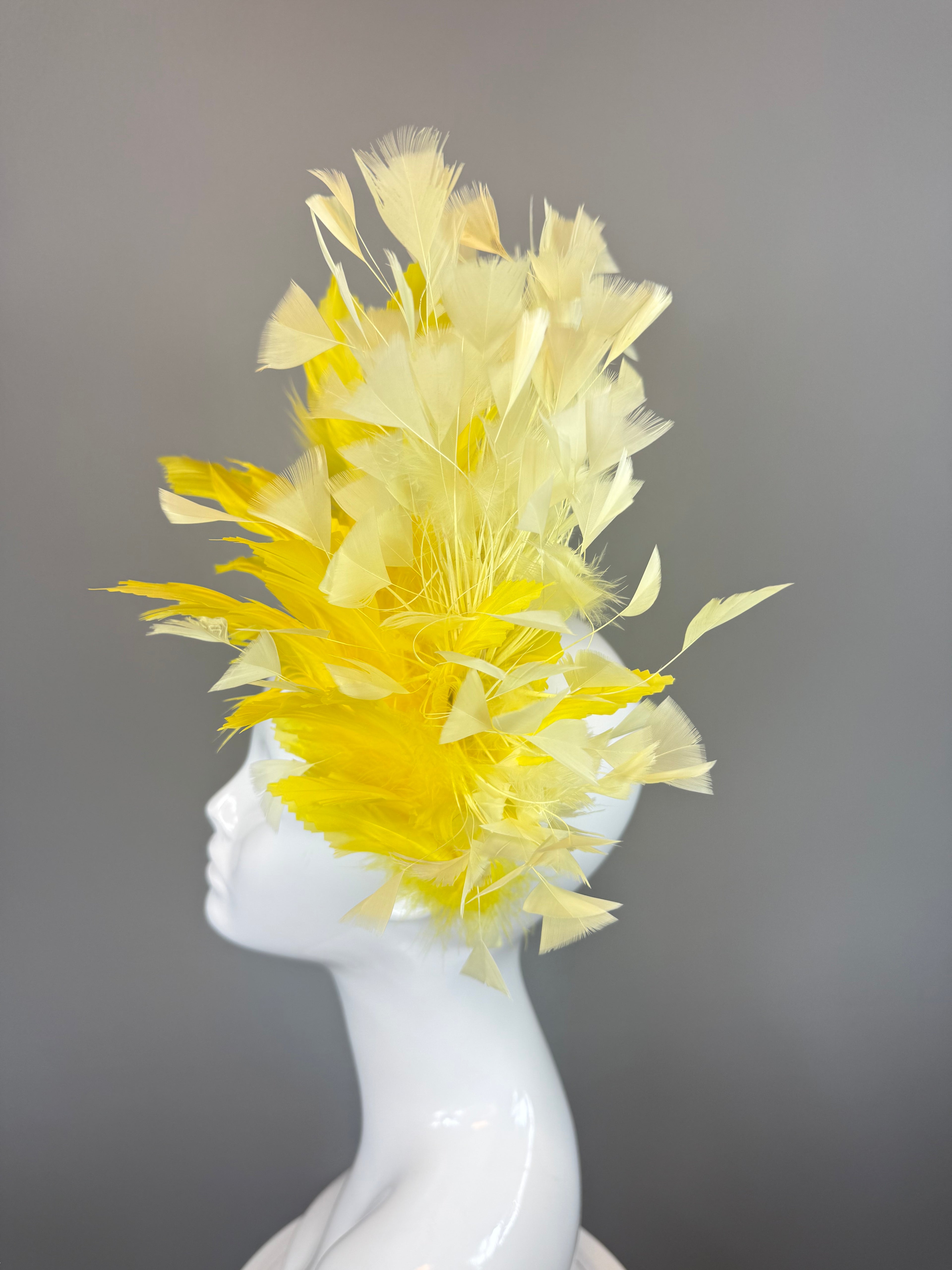Kentucky Derby Fascinator Hat | Monochromatic Yellow Feather Headpiece | Derbyologie