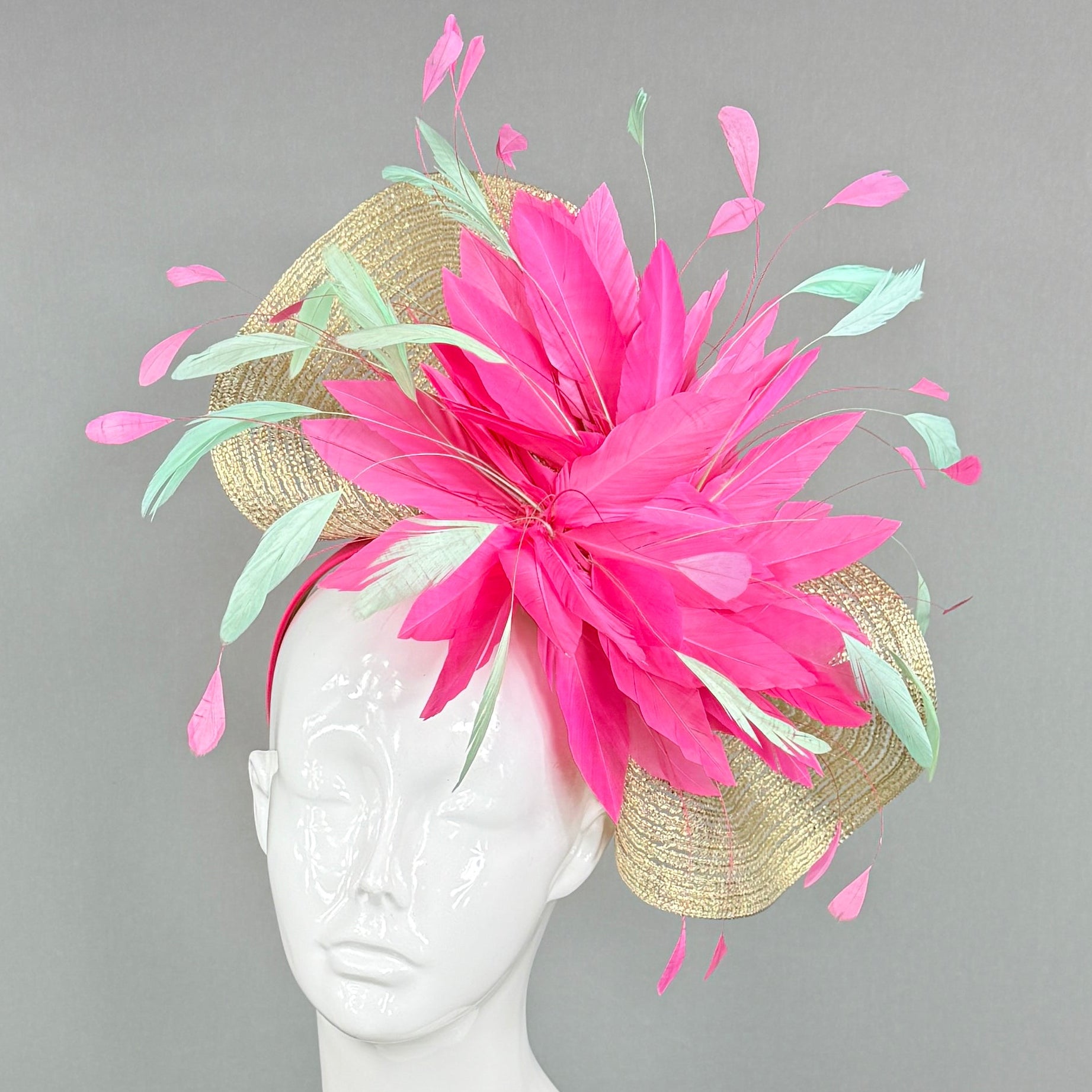 Kentucky Derby Fascinator Hat | Pink, blue, and gold Headpiece | Derbyologie