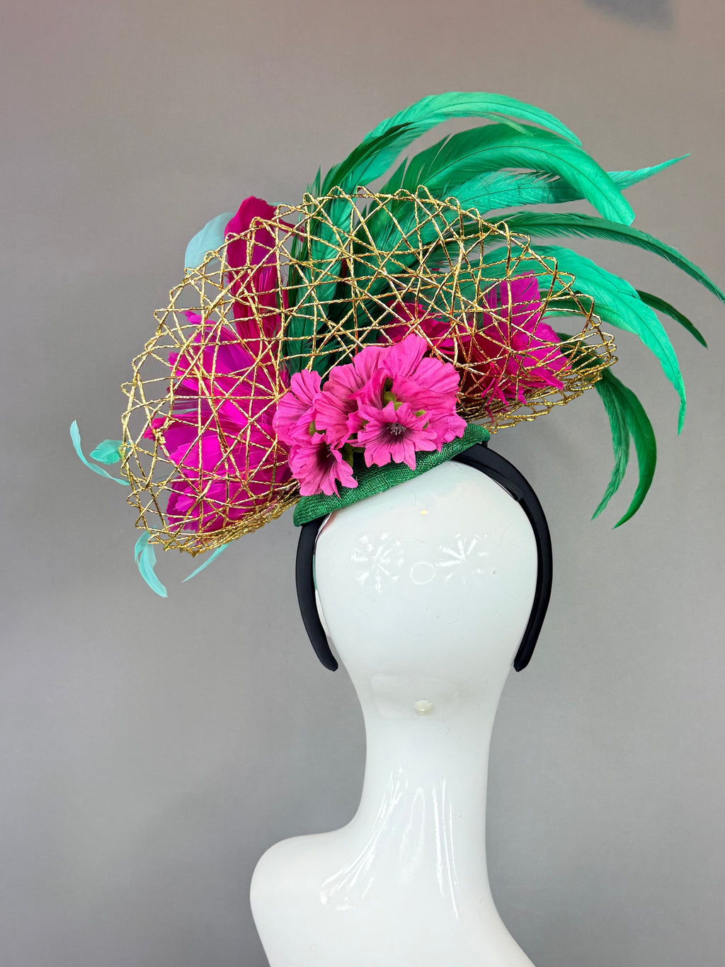 Kentucky Derby Fascinator Hat | Pink, Green and Gold Headpiece| Derbyologie