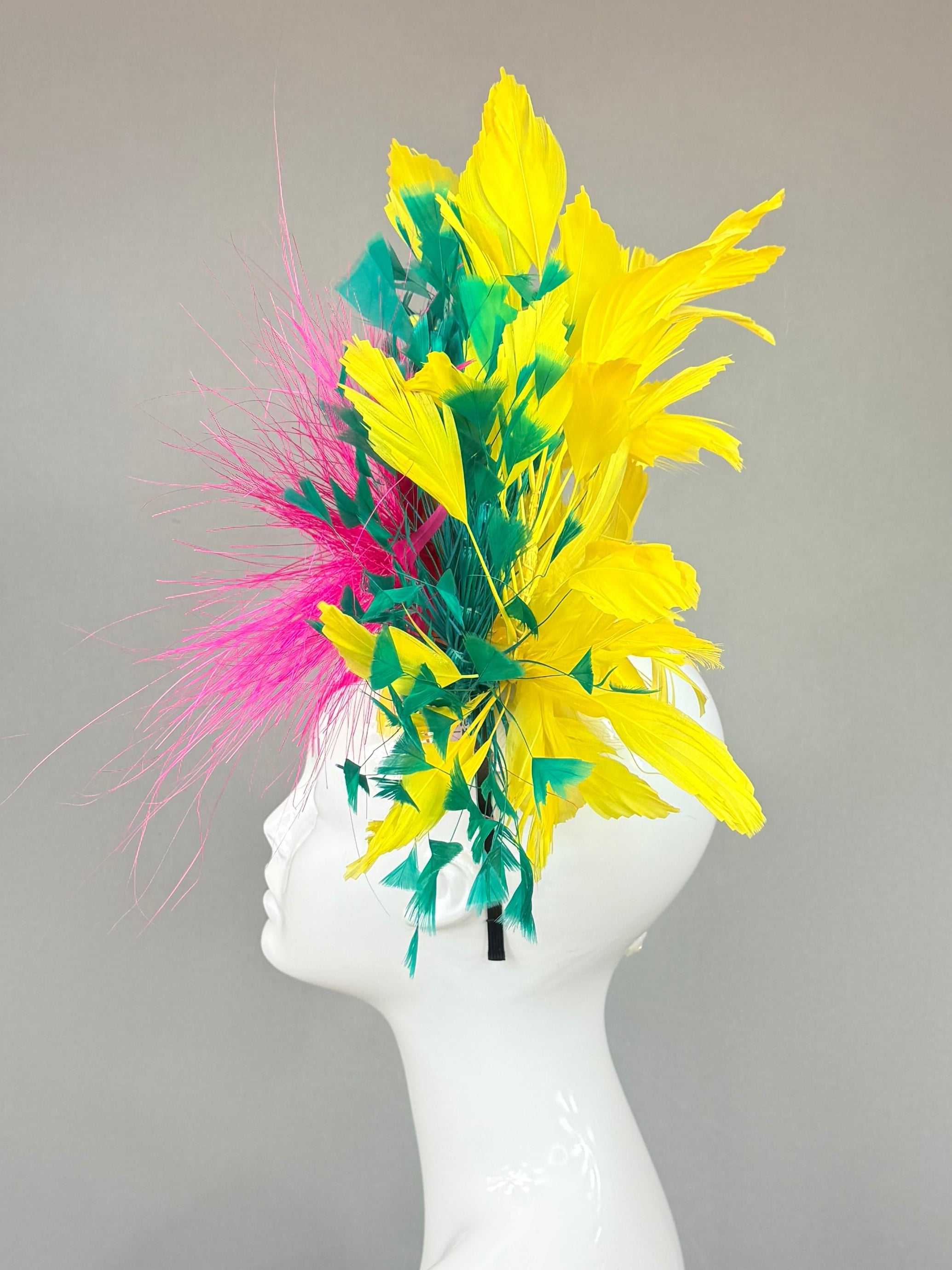 Pink, green and yellow Derby Fascinator, Kentucky Derby Hat Alternative, Kentucky derby hat (GOLD LINE)