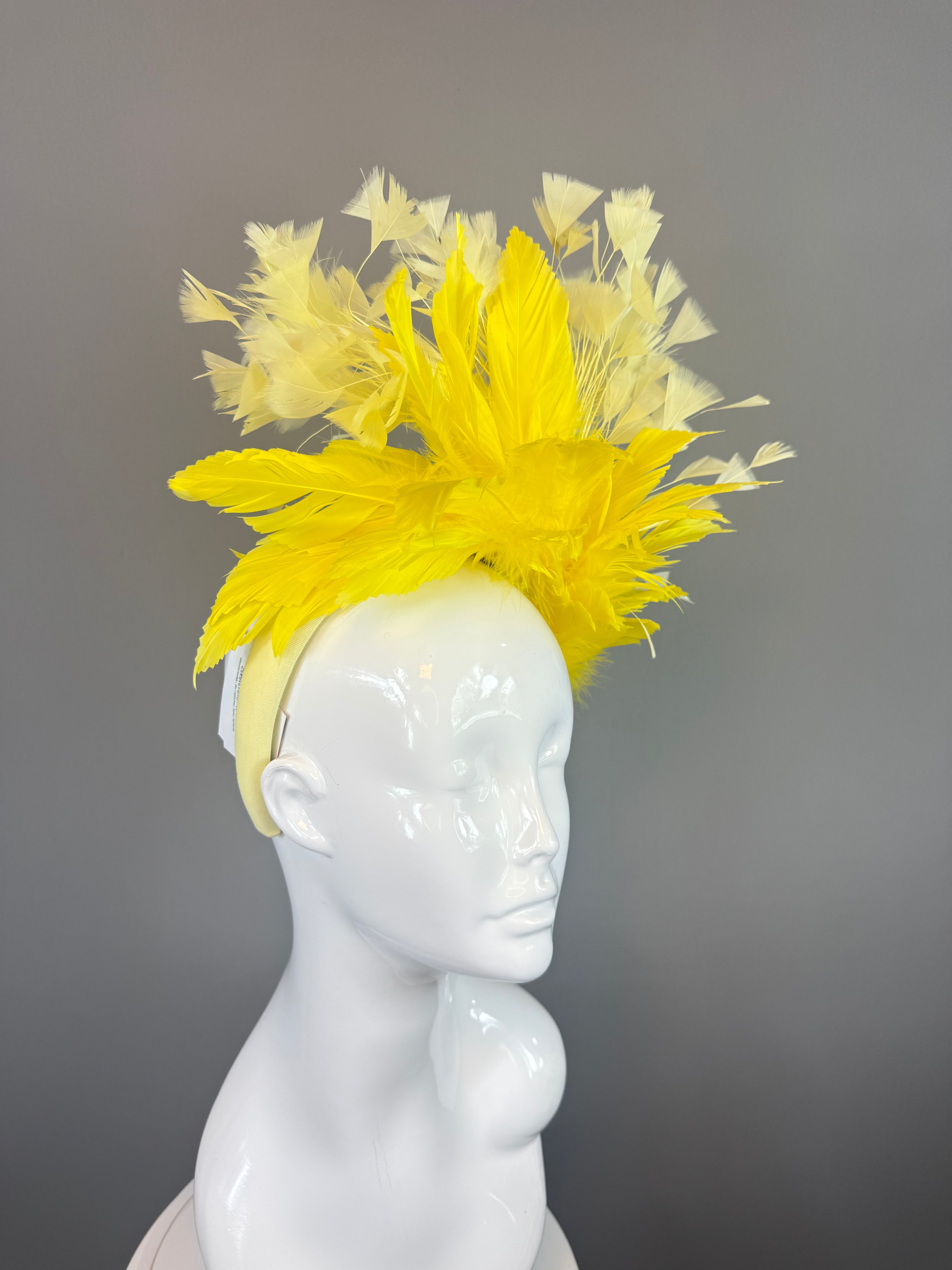 Kentucky Derby Fascinator Hat | Monochromatic Yellow Feather Headpiece | Derbyologie