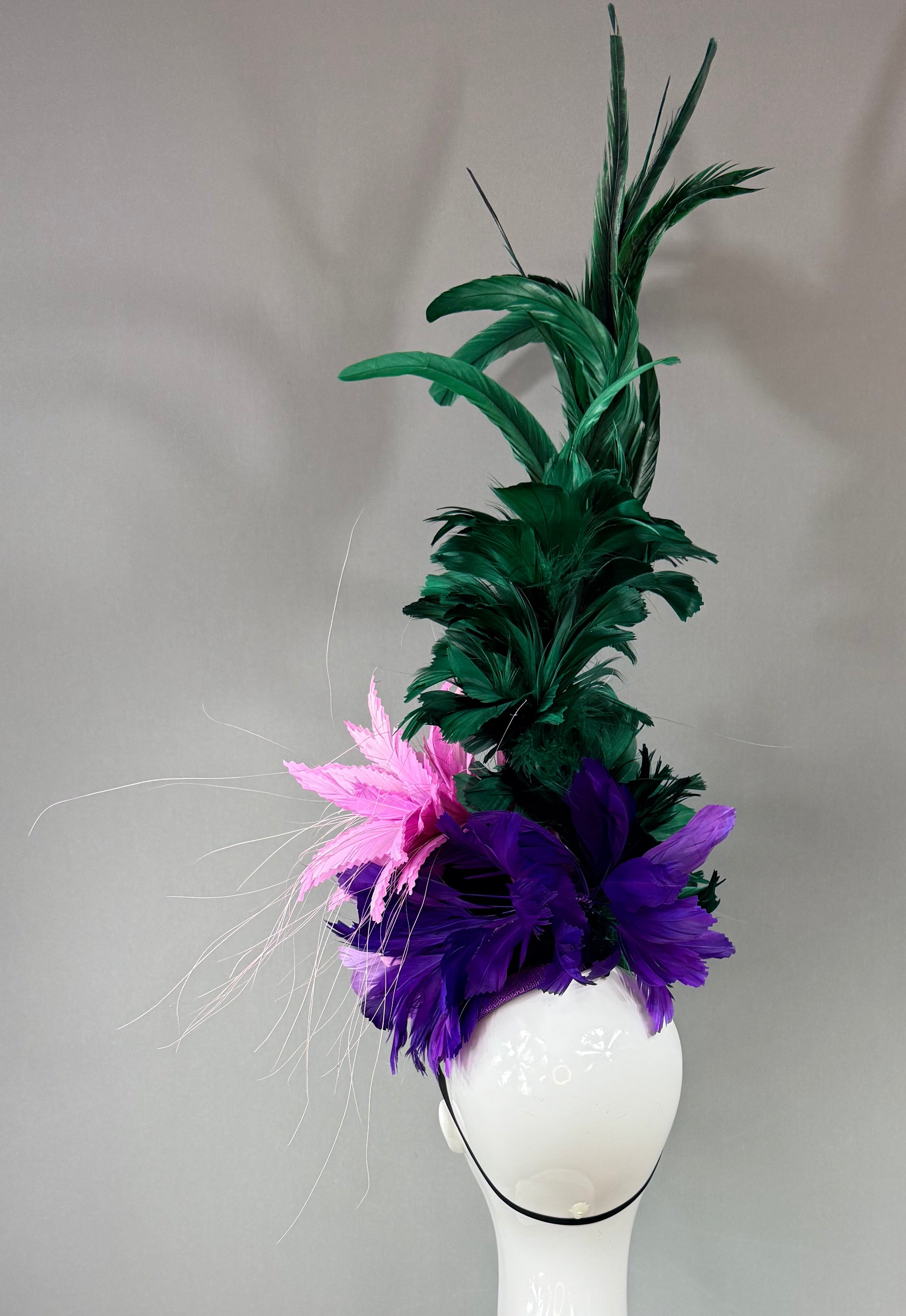 Pink, Purple and Green Derby Fascinator, Kentucky Derby Hat Alternative, Kentucky derby hat (PLATINUM LINE)