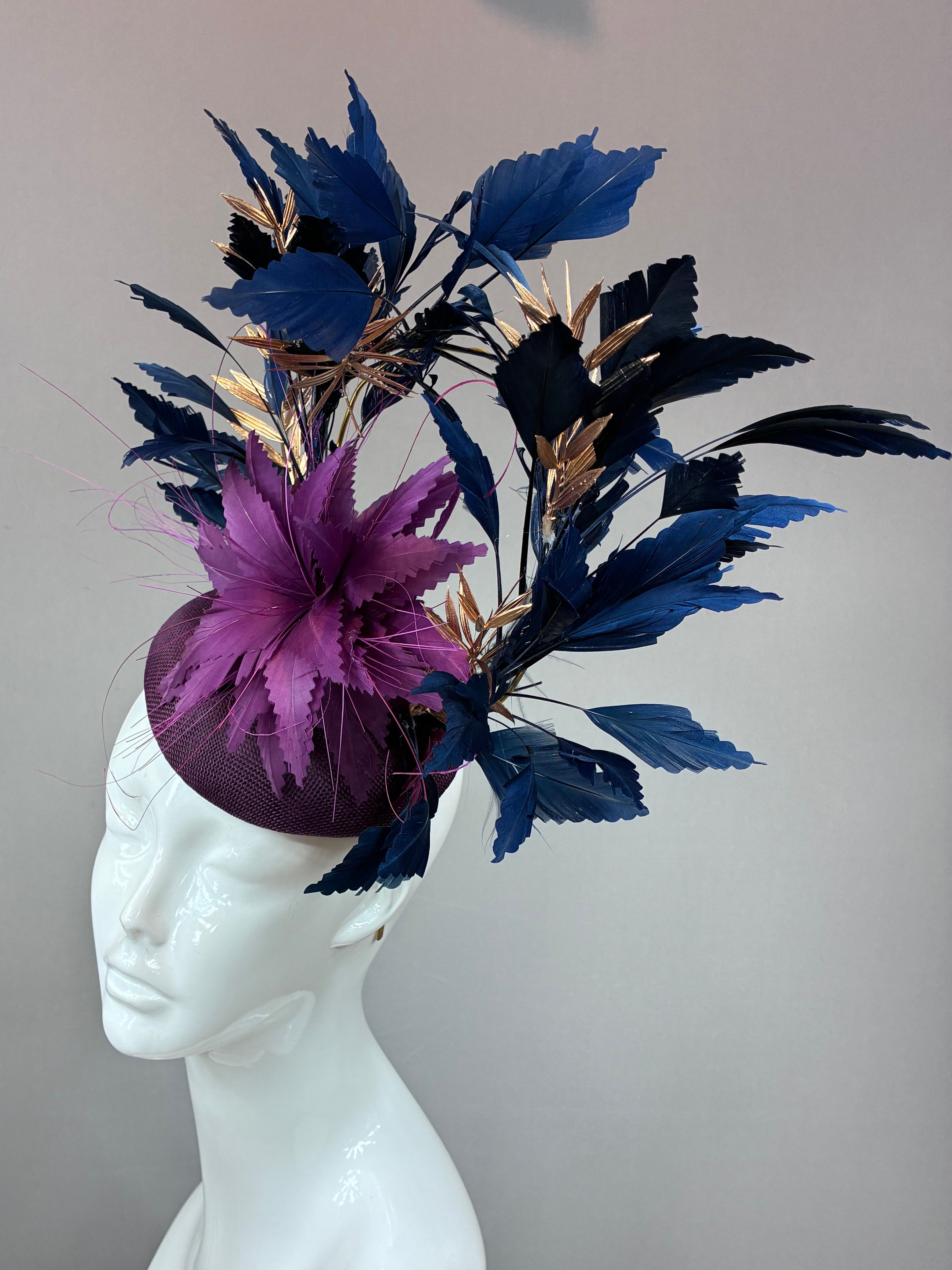 Purple and Navy Blue Derby Fascinator, Kentucky Derby Hat Alternative, Kentucky derby hat (GOLD LINE)