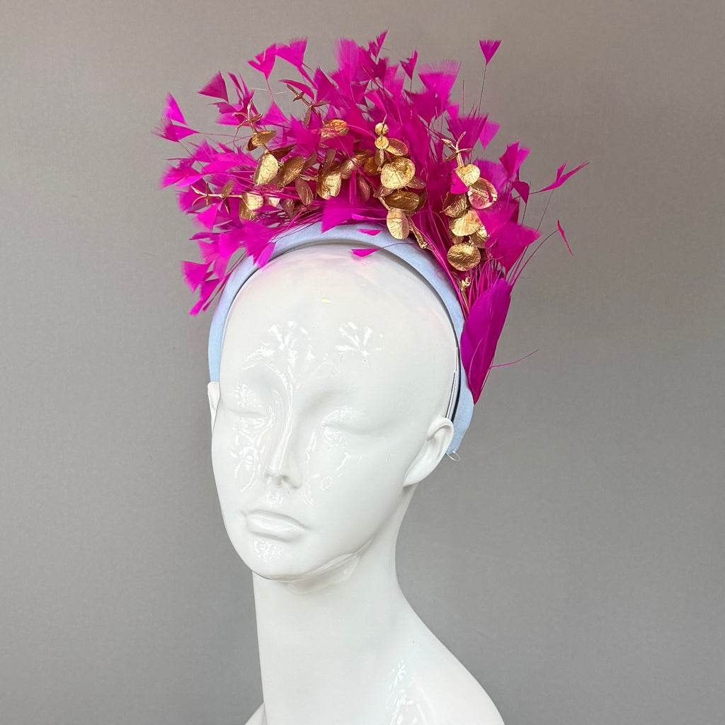 Blue and Fuchsia Kentucky Derby Fascinator, derby hat Kentucky Derby Hat Alternative, Floral Fascinator (SILVER LINE)