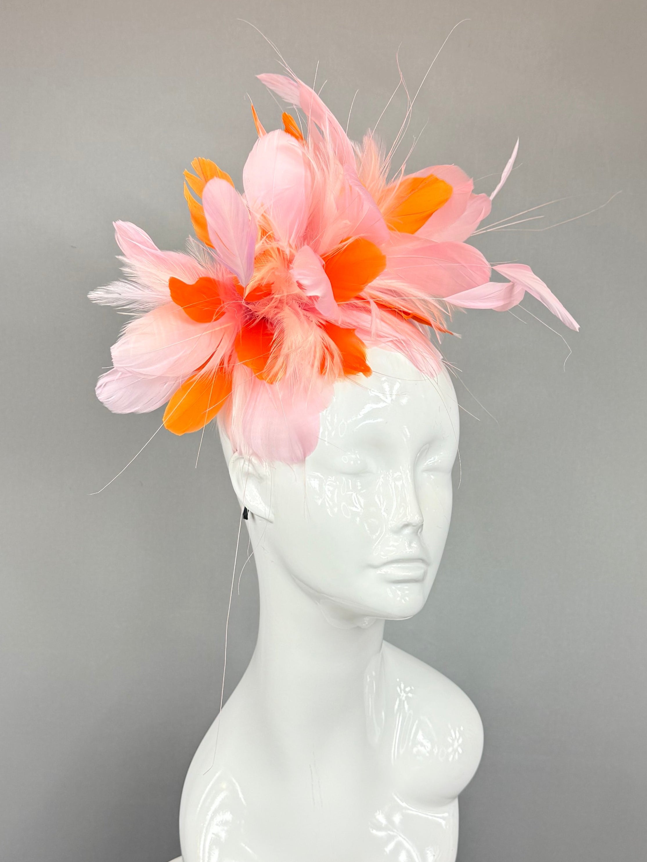 Kentucky Derby Fascinator Hat | Pink and Orange feathered  Headband Hat | Derbyologie