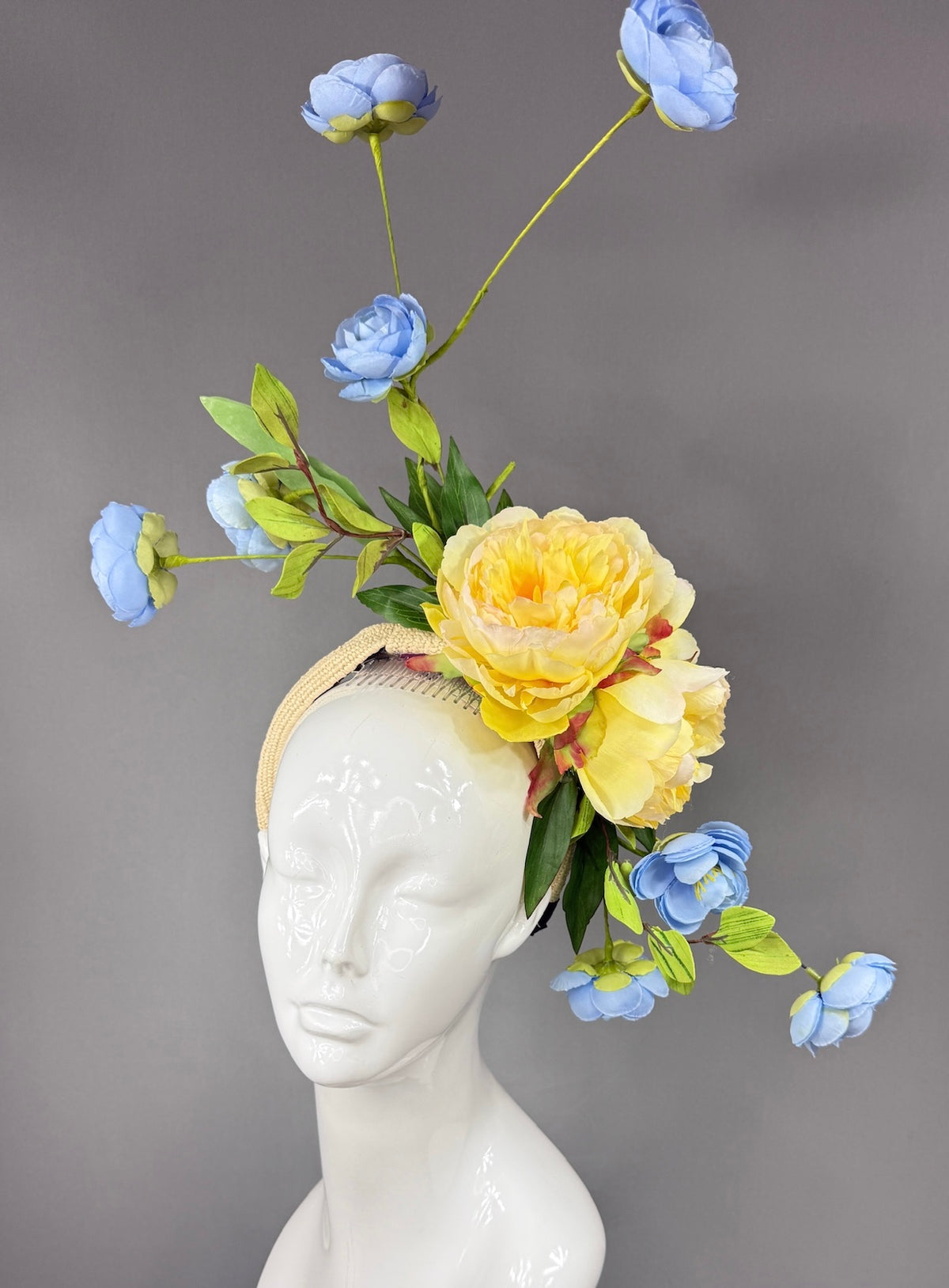 Kentucky Derby Fascinator Hat | Yellow and blue flowered Headpiece | Derbyologie