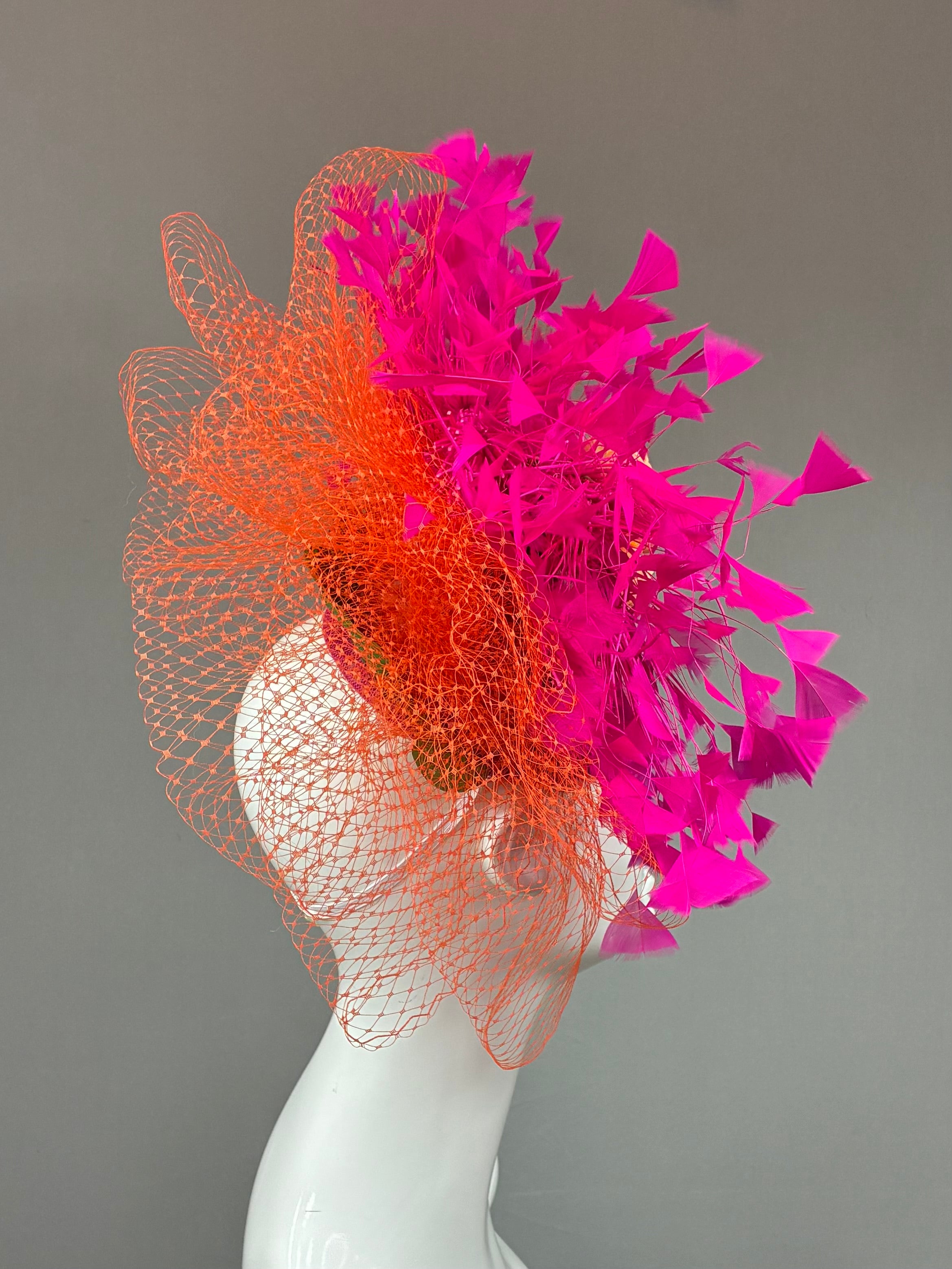 Kentucky Derby Fascinator Hat | Orange, pink, and green Hat | Derbyologie