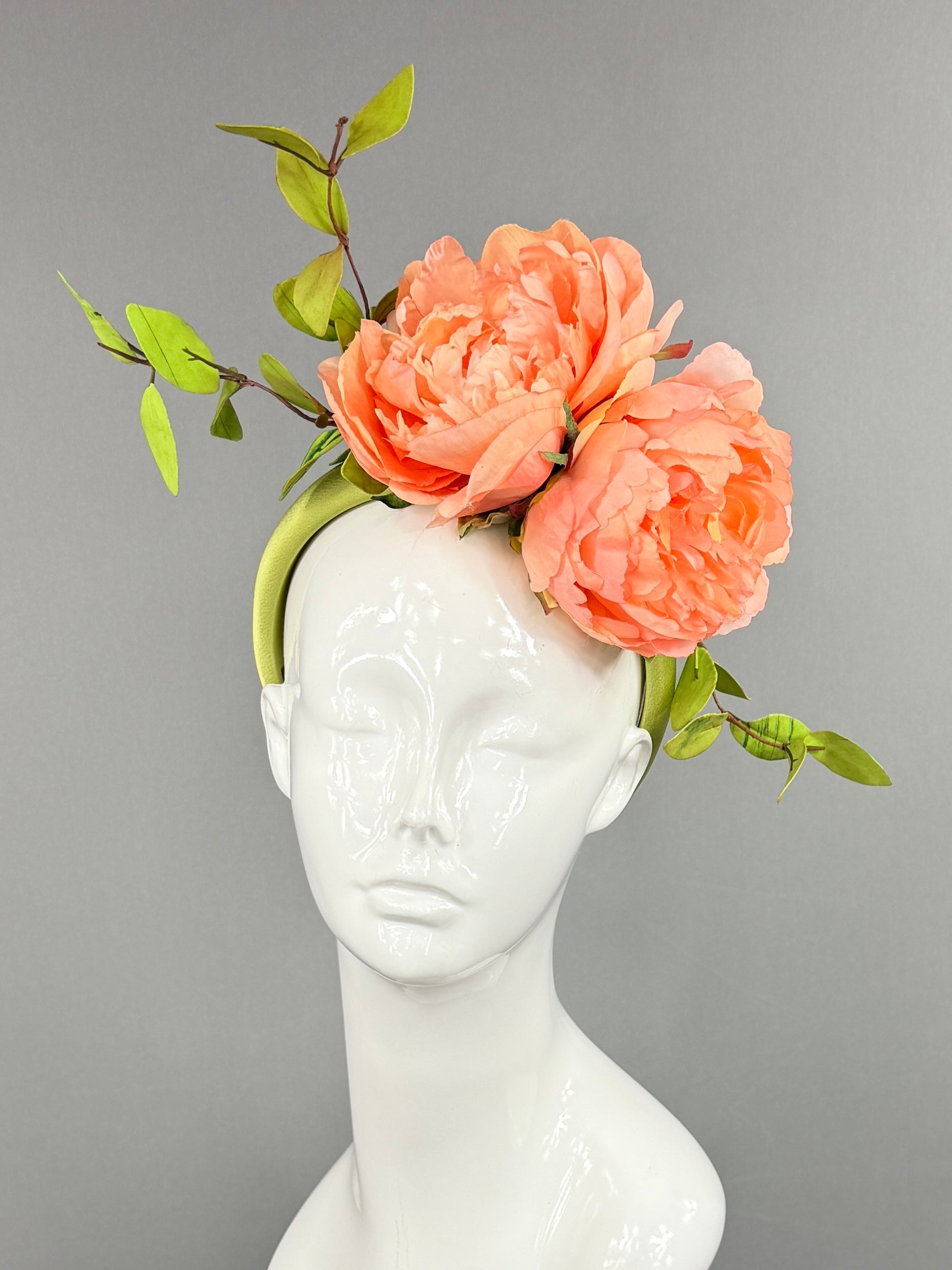 Kentucky Derby Fascinator Hat |Peach and green Headpiece | Derbyologie
