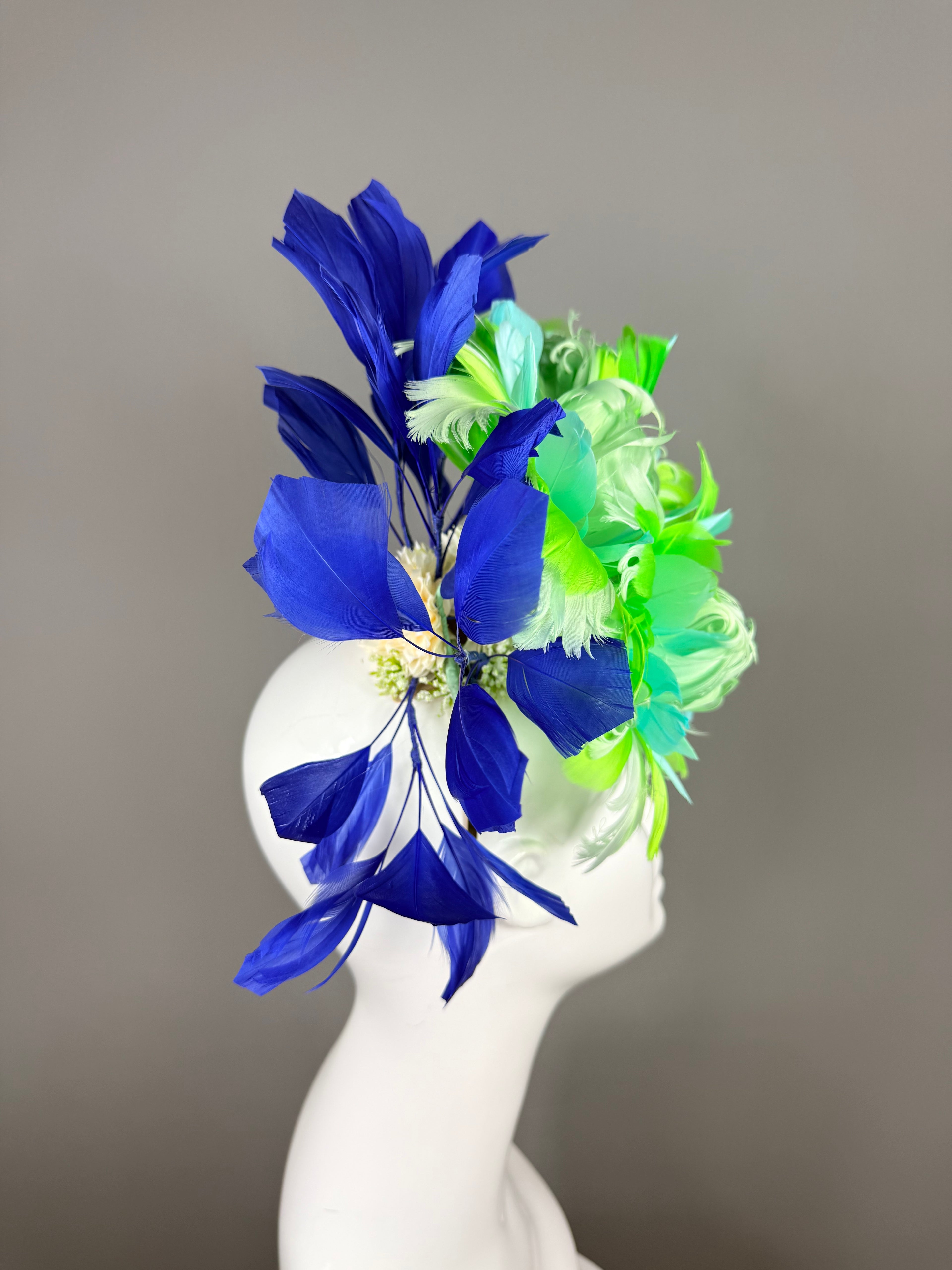 Kentucky Derby Fascinator Hat | Blue, Green and Turquoise Feather Headpiece | Derbyologie