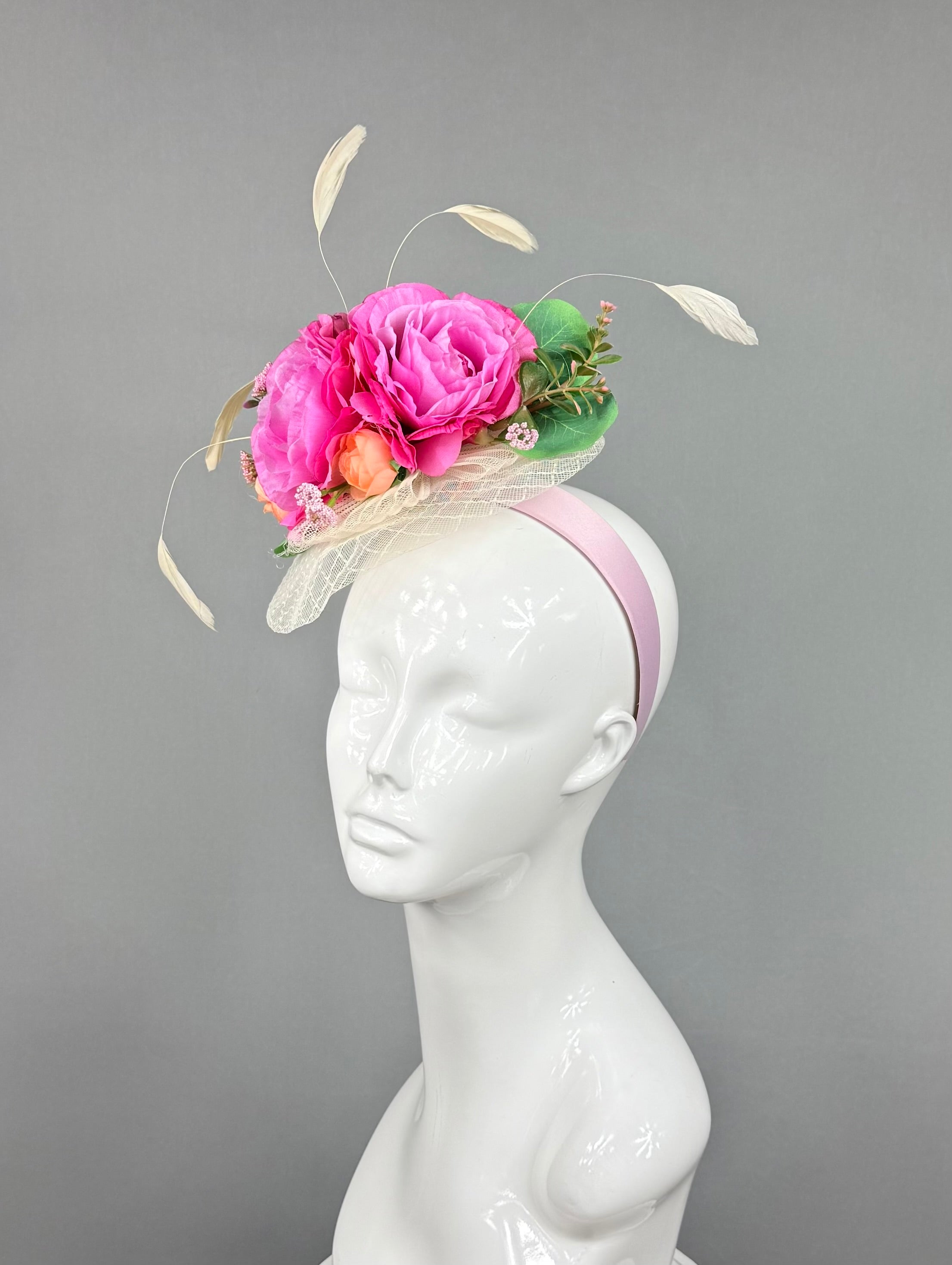 Kentucky Derby Fascinator Hat | Pink and green feathered Headband Hat | Derbyologie