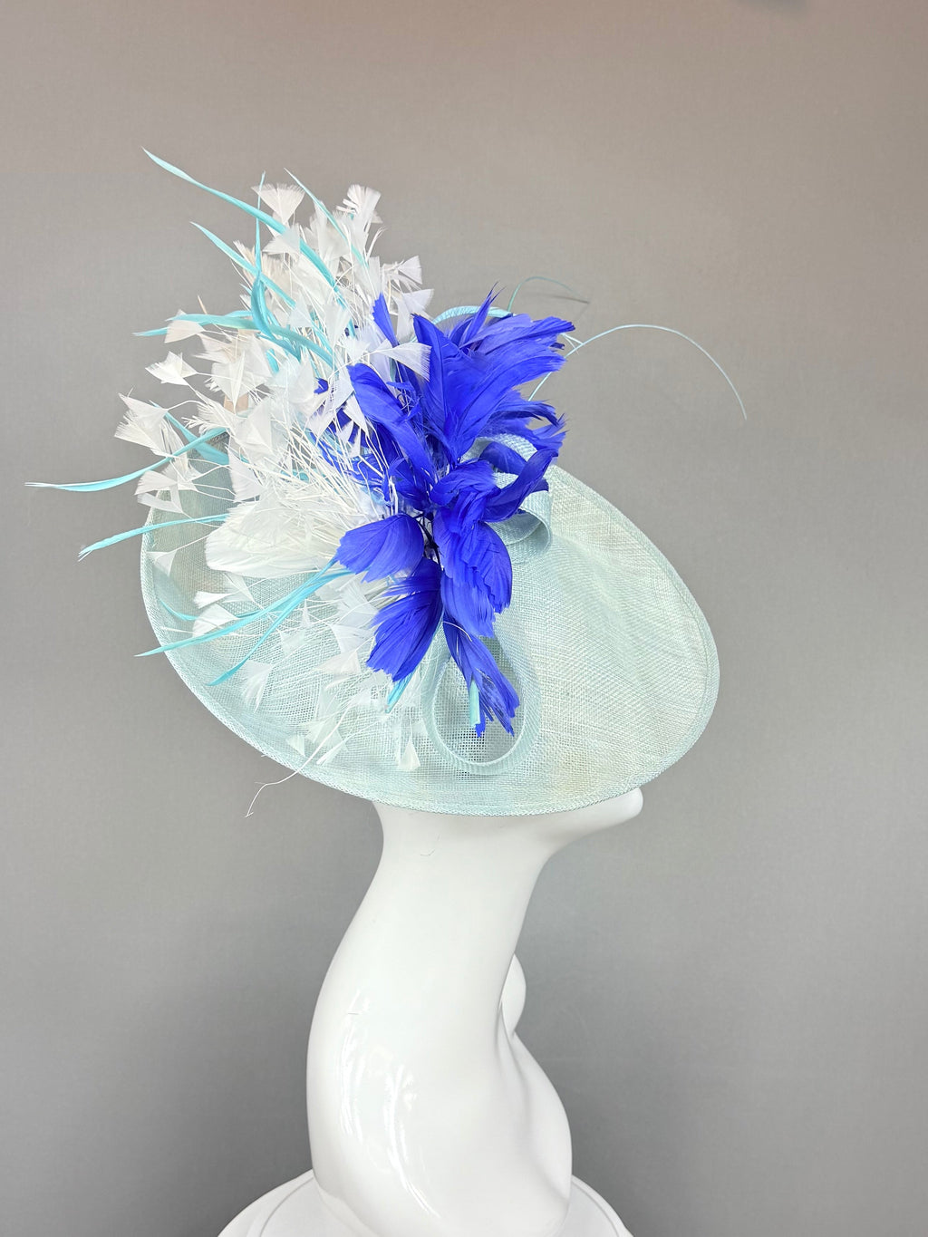 Mint green, blue and white Derby Fascinator, Kentucky Derby Hat Alternative, Kentucky derby hat, (GOLD LINE)