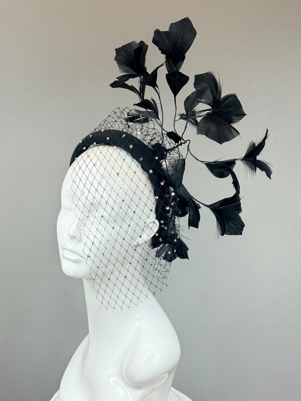 Kentucky Derby Fascinator Hat | Black Rhinestone Feather Hat | Derbyologie