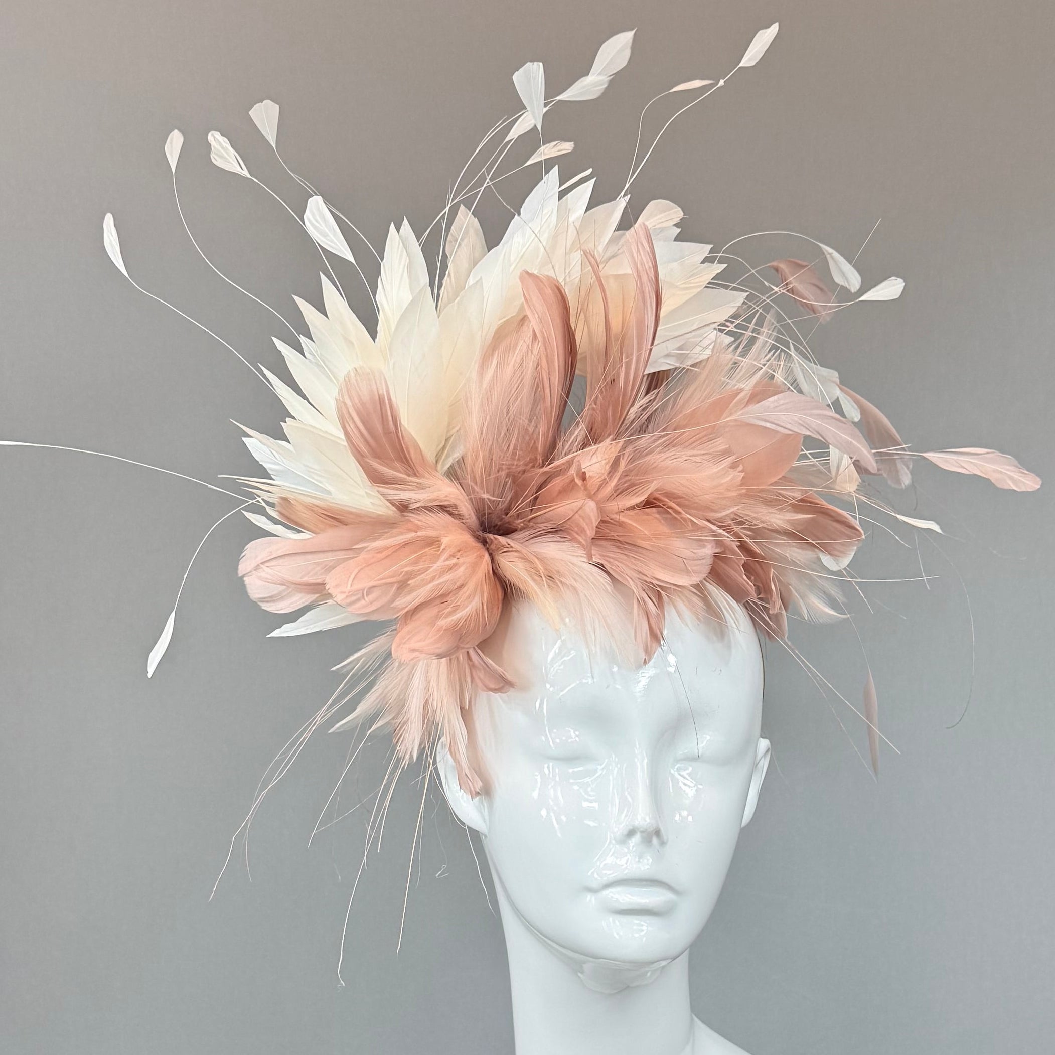 Kentucky Derby Fascinator Hat | Neutral Beige Blush and Ivory Feather Headband Hat | Derbyologie