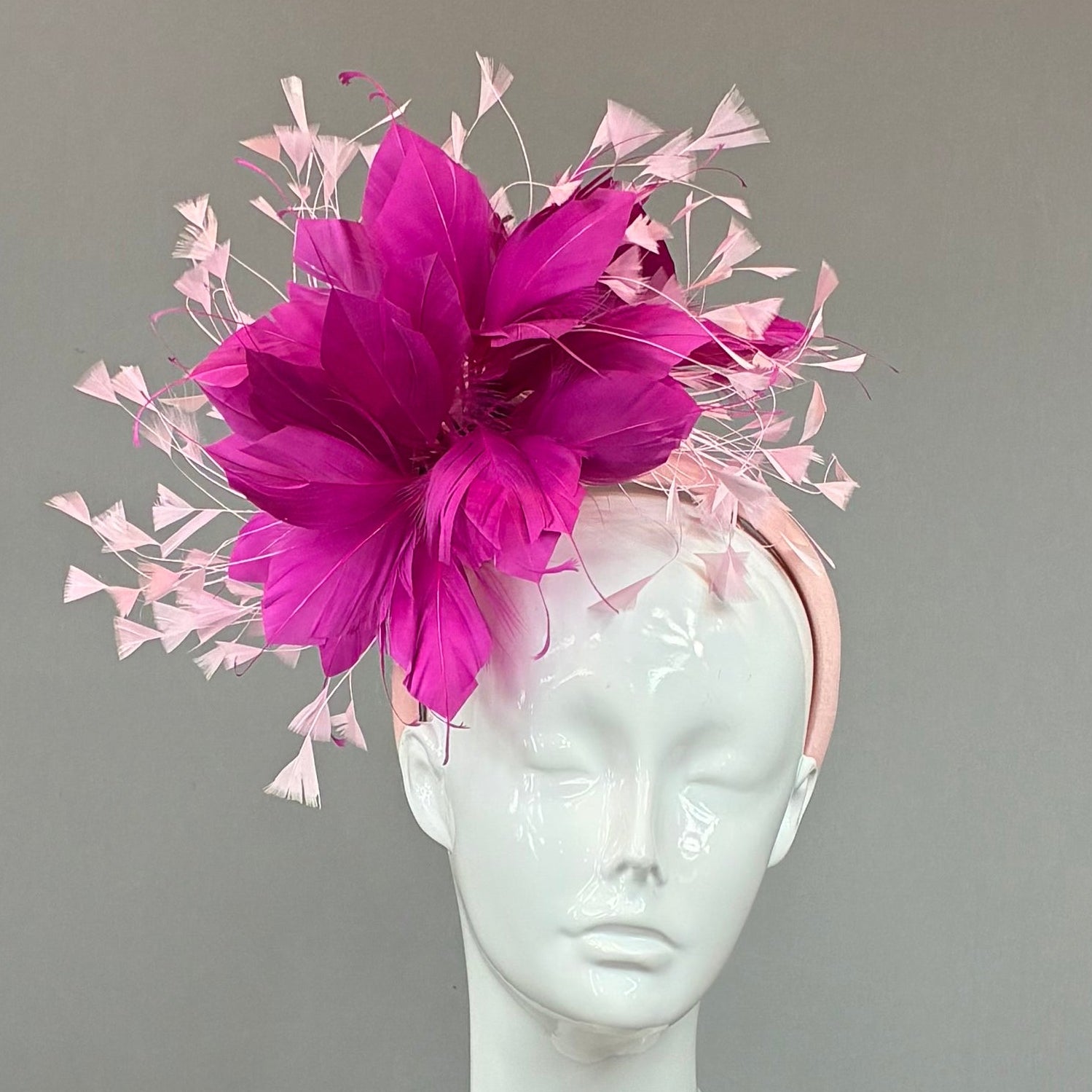 Kentucky Derby Fascinator Hat | Fuchsia and light pink feathered  Headband Hat | Derbyologie