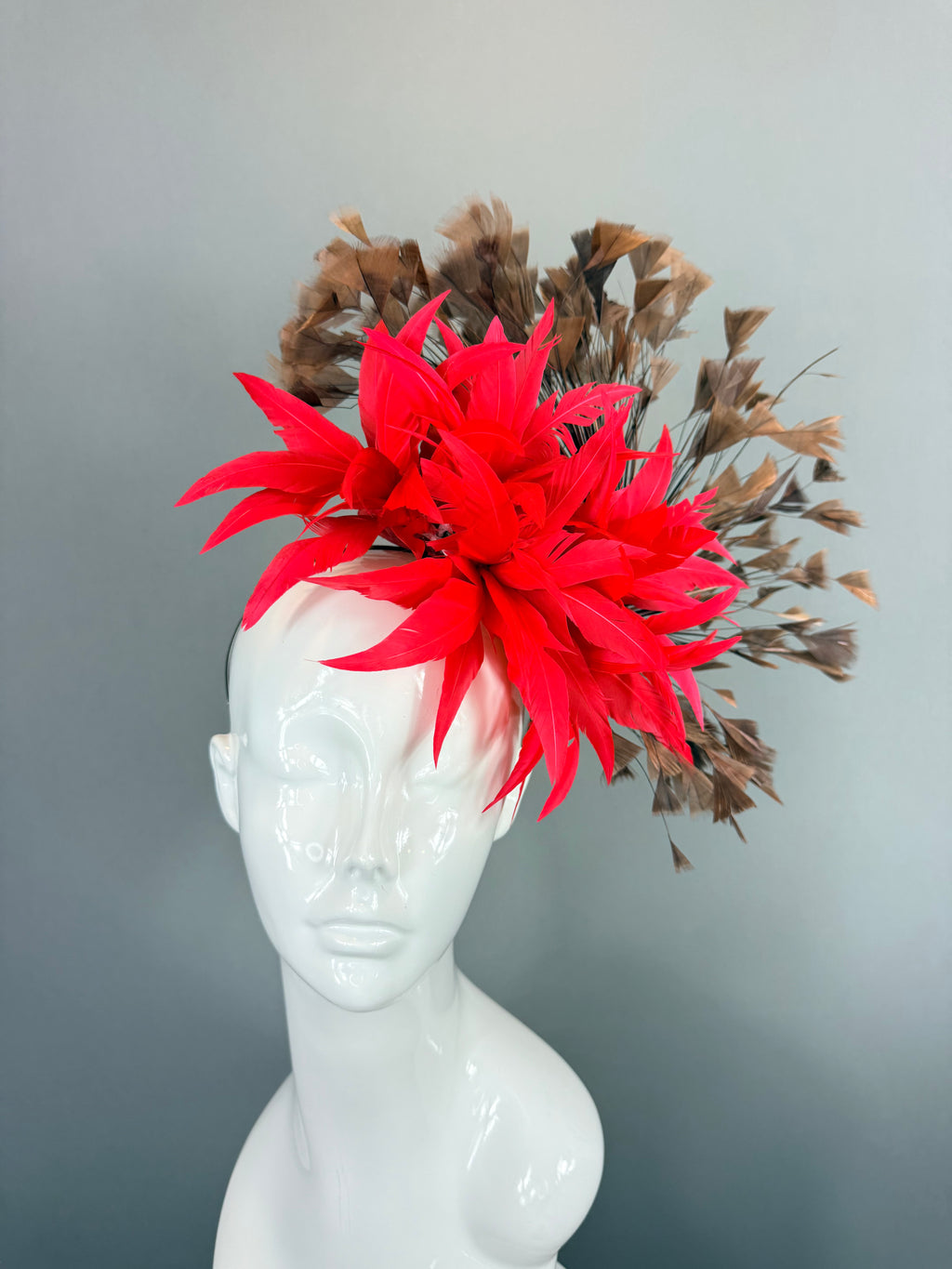 Kentucky Derby Fascinator Hat | Red & Brown Headpiece | Derbyologie