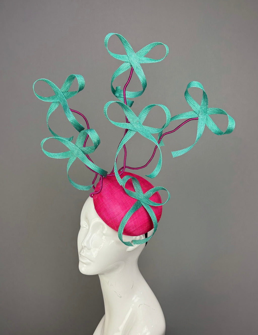 Kentucky Derby Fascinator Hat | Pink and Turquoise Bow Headpiece | Derbyologie