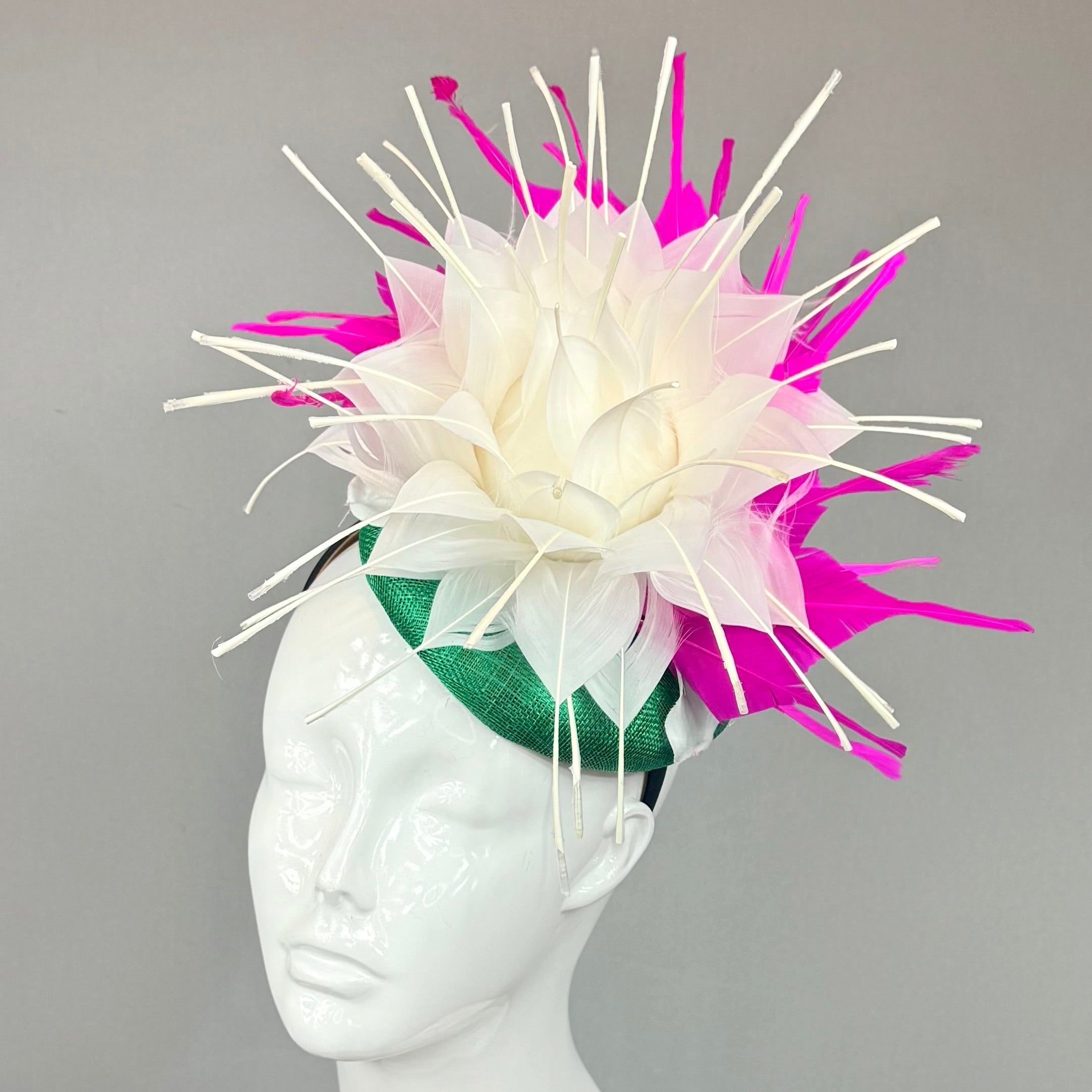 Kentucky Derby Fascinator Hat | Pink, Green Feather Headpiece| Derbyologie