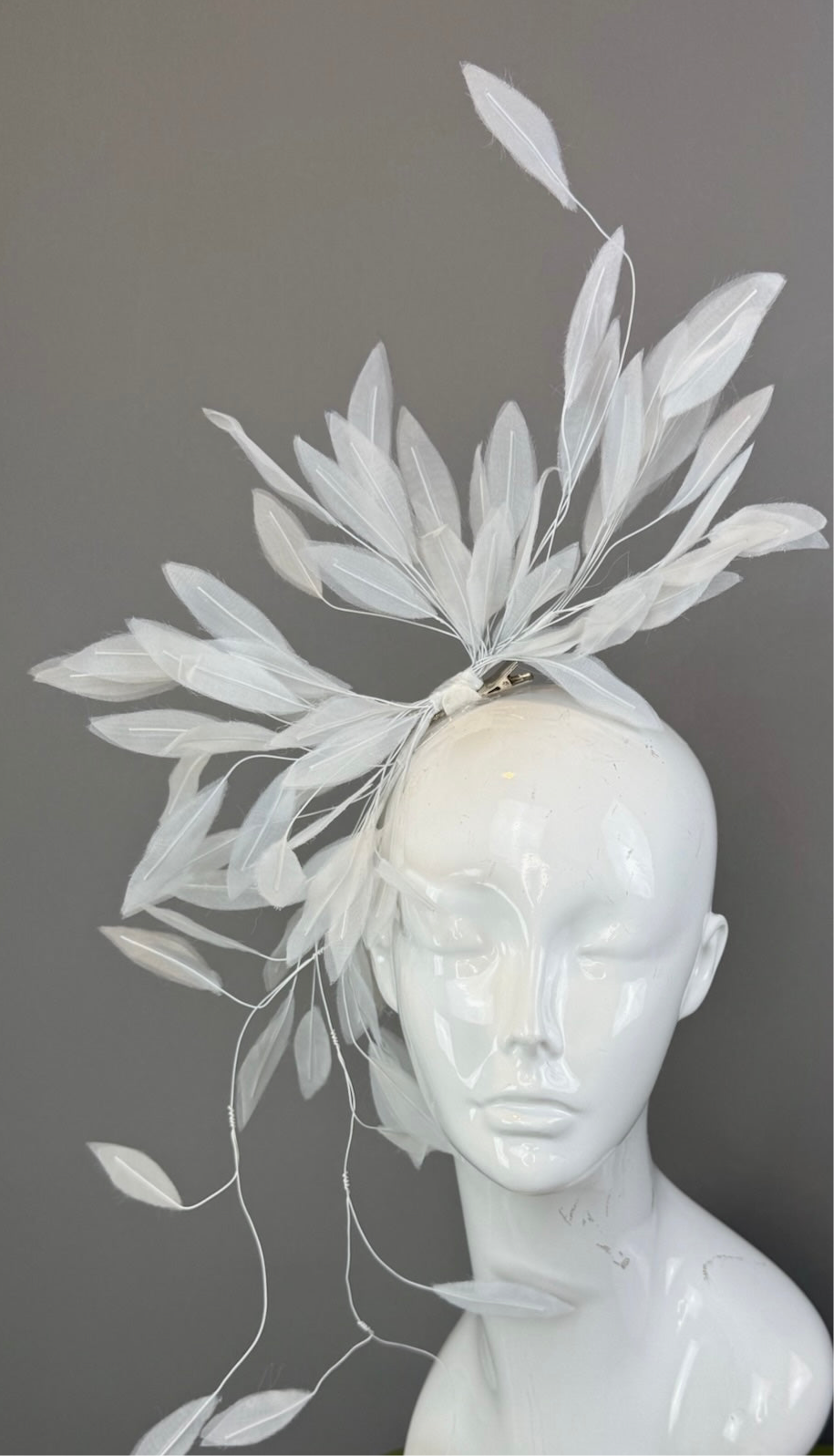 Kentucky Derby Feather Fascinator Hat for Women with white wiry feathers