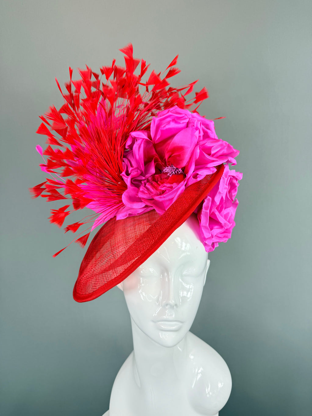 Kentucky Derby Fascinator Hat | Red and Pink Headpiece | Derbyologie