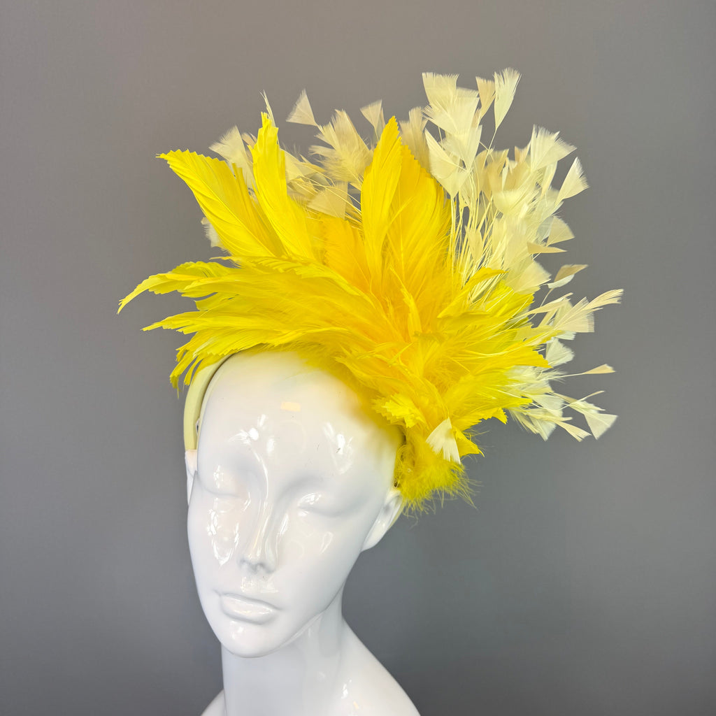 Kentucky Derby Fascinator Hat | Monochromatic Yellow Feather Headpiece | Derbyologie