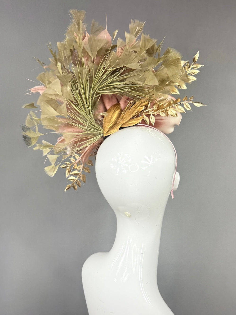 Kentucky Derby Fascinator Hat |  oversized blush magnolia, gold and beige accents Headpiece | Derbyologie