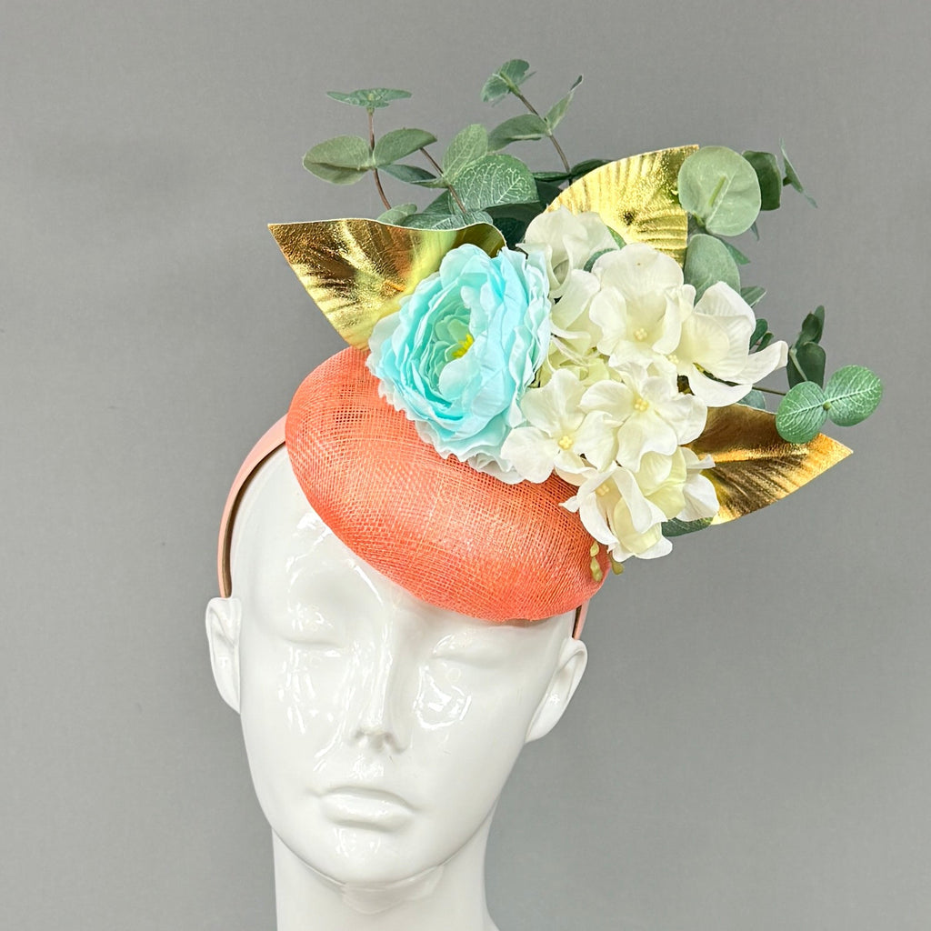 Kentucky Derby Fascinator Hat | Blue, white, green, gold, and peach Headband Hat | Derbyologie