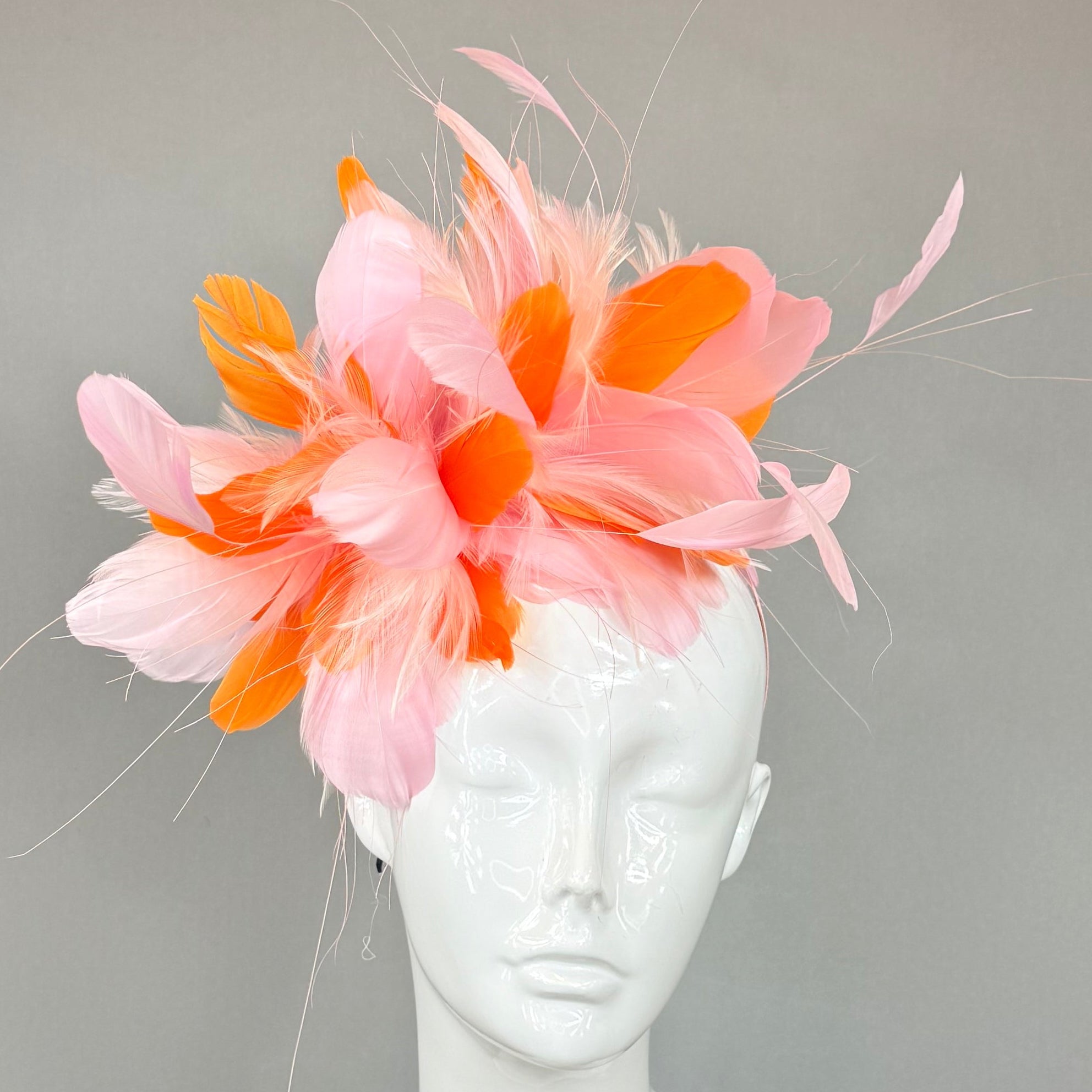 Kentucky Derby Fascinator Hat | Pink and Orange feathered  Headband Hat | Derbyologie