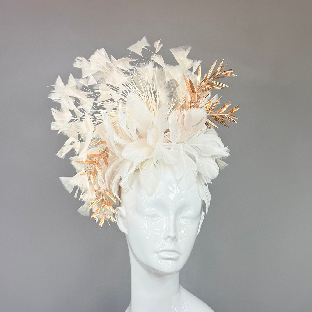 White and Gold Derby Fascinator, Kentucky Derby Hat Alternative, Kentucky derby hat (GOLD LINE)