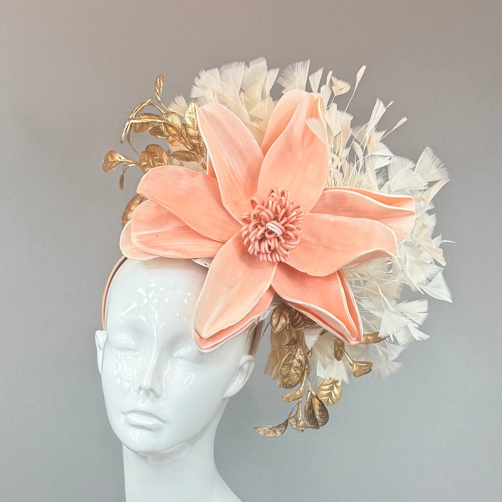 Kentucky Derby Fascinator Hat | Blush pink and gold Headpiece | Derbyologie