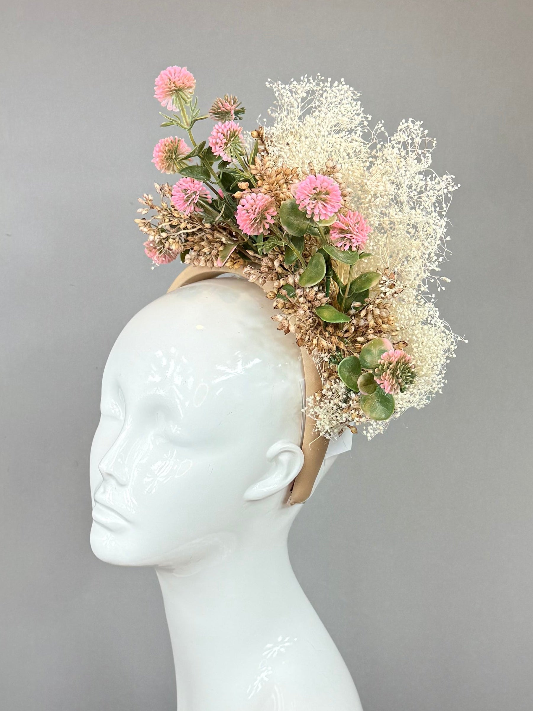 Kentucky Derby Fascinator Hat | Gold, Pink, White, and Green Flower Hat | Derbyologie