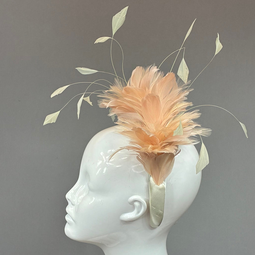 Kentucky Derby Fascinator Hat | Beige/peach feathered Headband Hat | Derbyologie