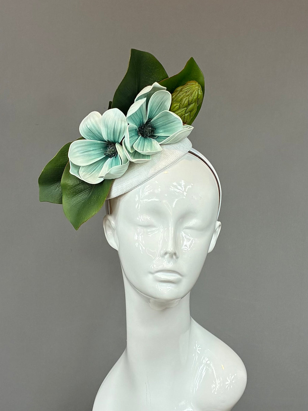 Kentucky Derby Fascinator Hat | Blue flowers and white leaves Headband Hat | Derbyologie