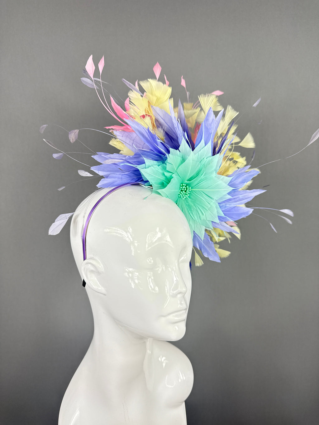Kentucky Derby Fascinator Hat |Yellow, Pink, Purple and Turquoise Headpiece | Derbyologie