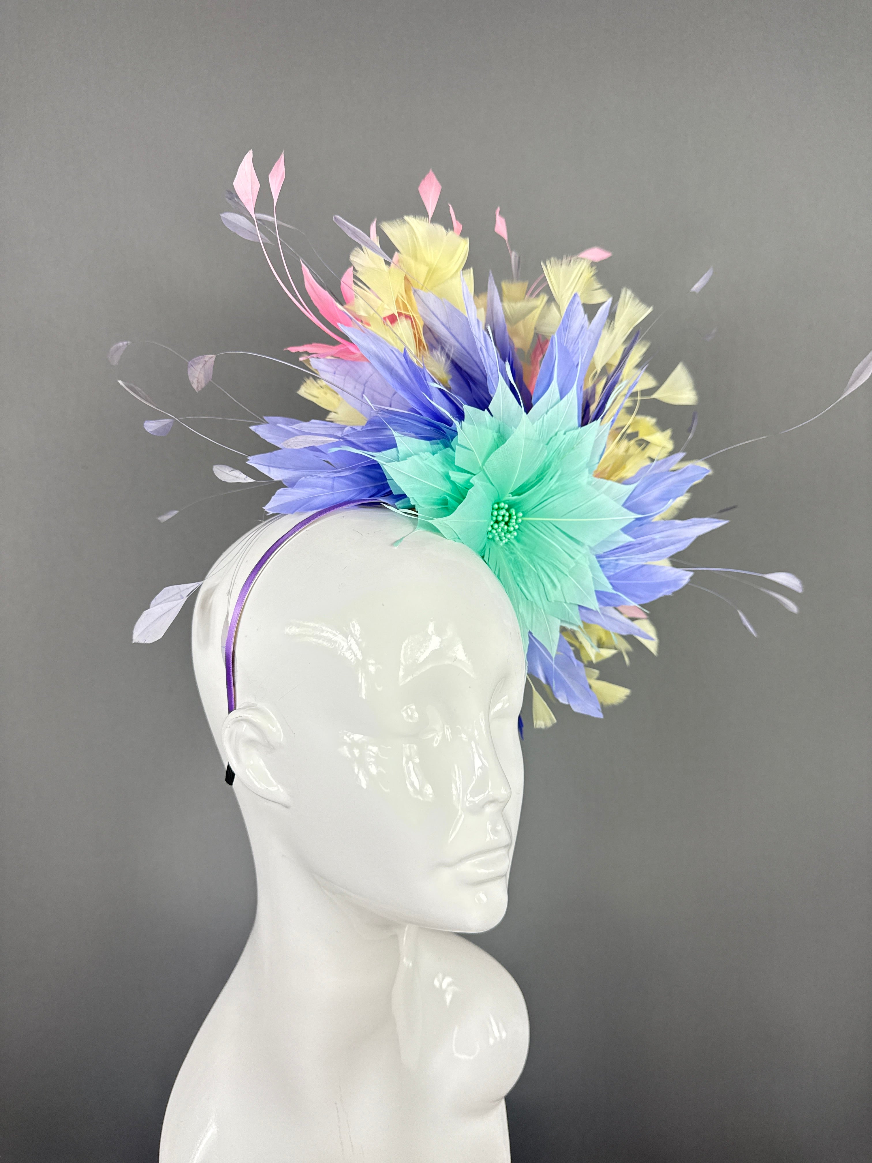 Kentucky Derby Fascinator Hat |Yellow, Pink, Purple and Turquoise Headpiece | Derbyologie
