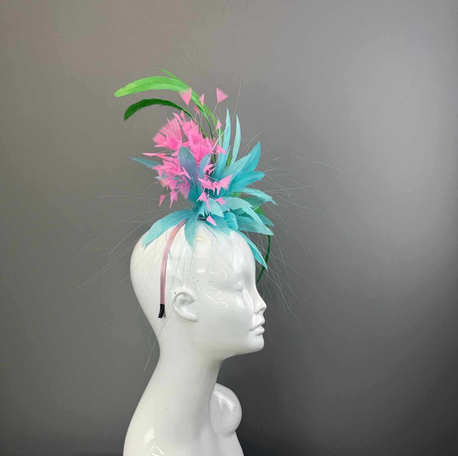 Kentucky Derby Fascinator Hat | Blue, Green, and Pink Headpiece | Derbyologie