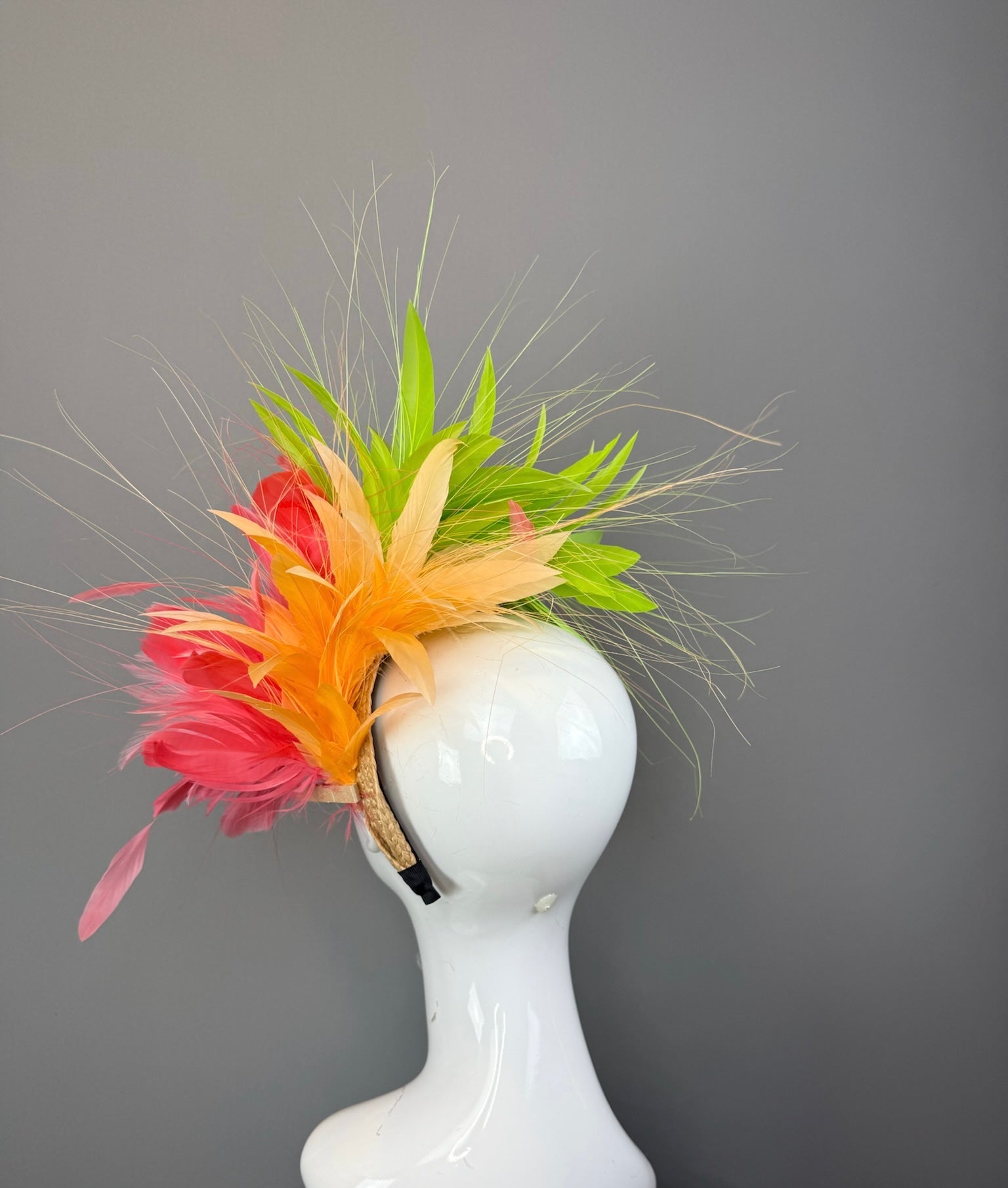 Pink, Orange and Green Kentucky Derby fascinator, Derby Hat Alternative (GOLD LINE)